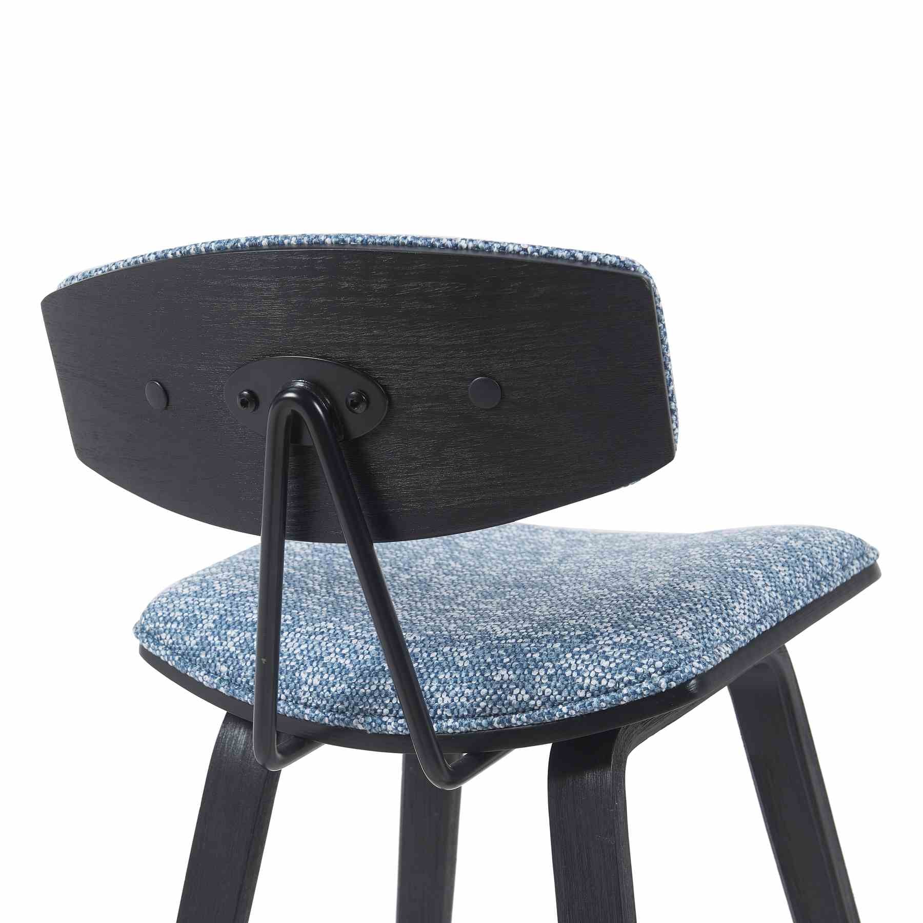 Fox Modern Swivel Counter Height Bar Stool with Speckled Blue Upholstered Seat and Black Brushed Wood Frame - Image 5