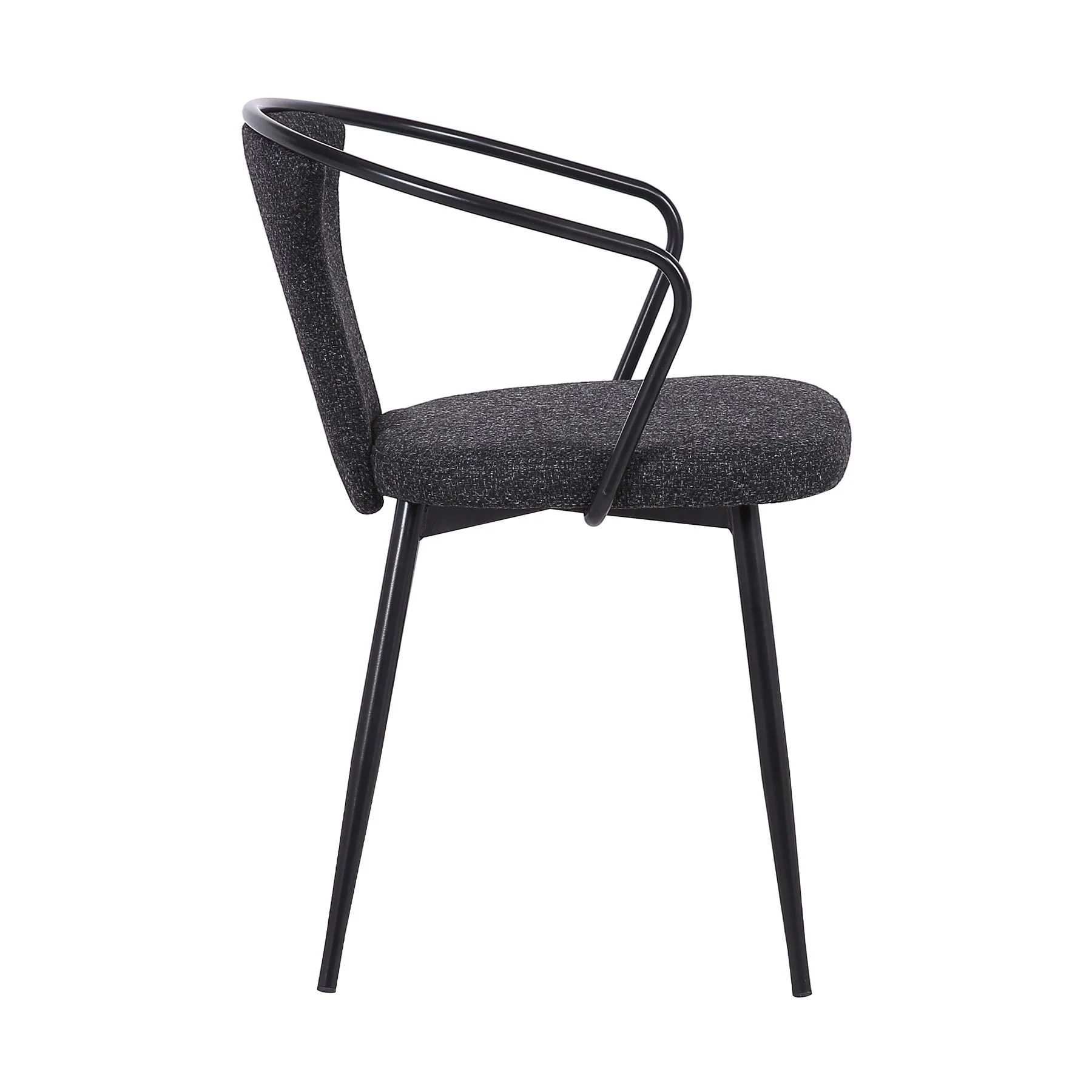 Francis Contemporary Dining Chair in Black Powder Coated Finish and Black Fabric - Image 3