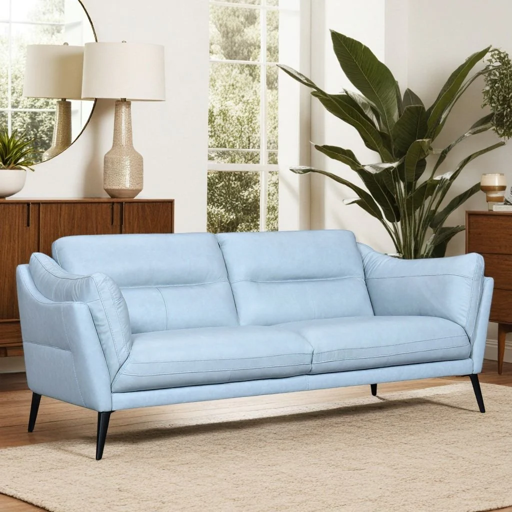 Franz Sky Blue Leather Sofa - Image 9