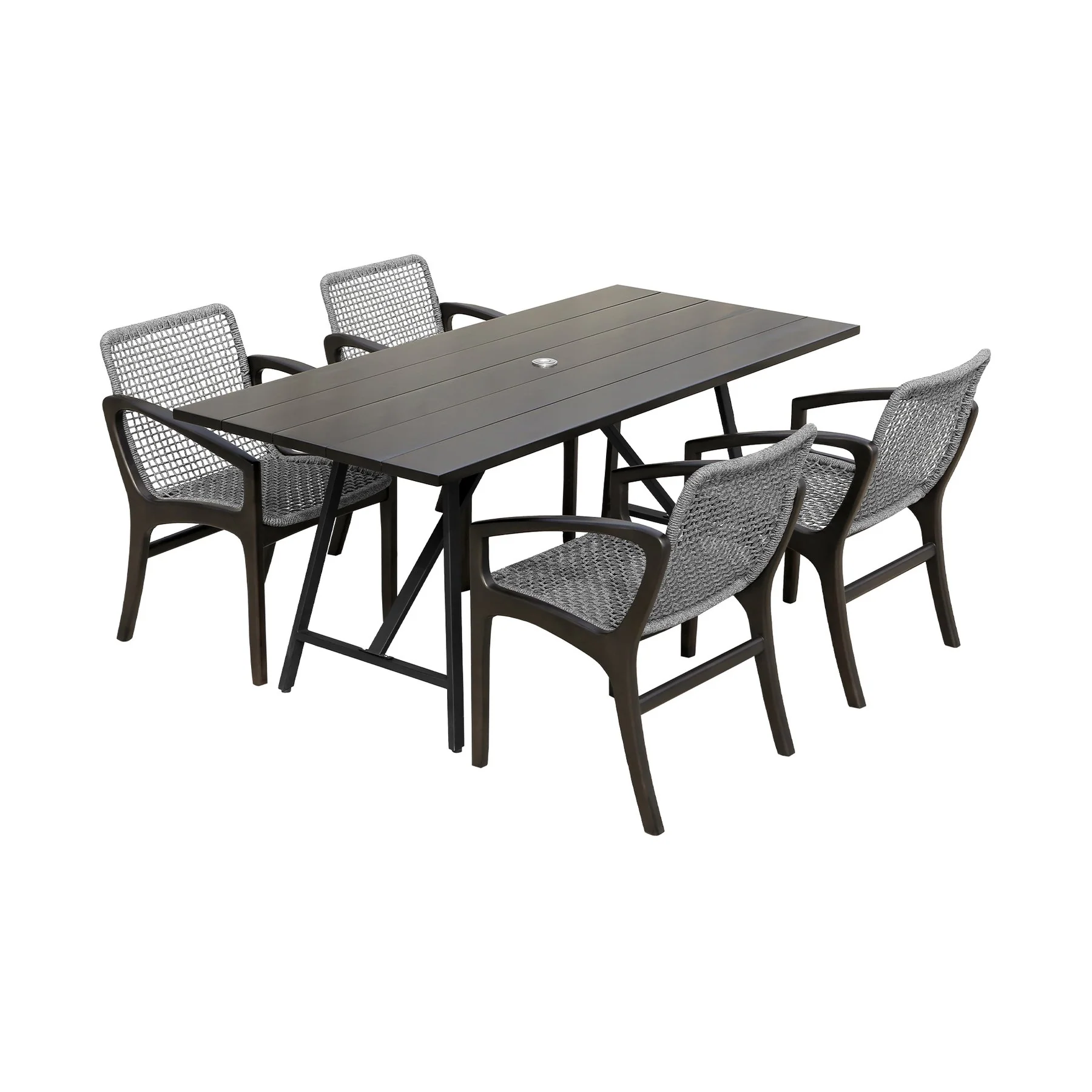 Frinton and Beckham 5 Piece Outdoor Patio Dining Set in Dark Eucalyptus Wood and Gray Rope