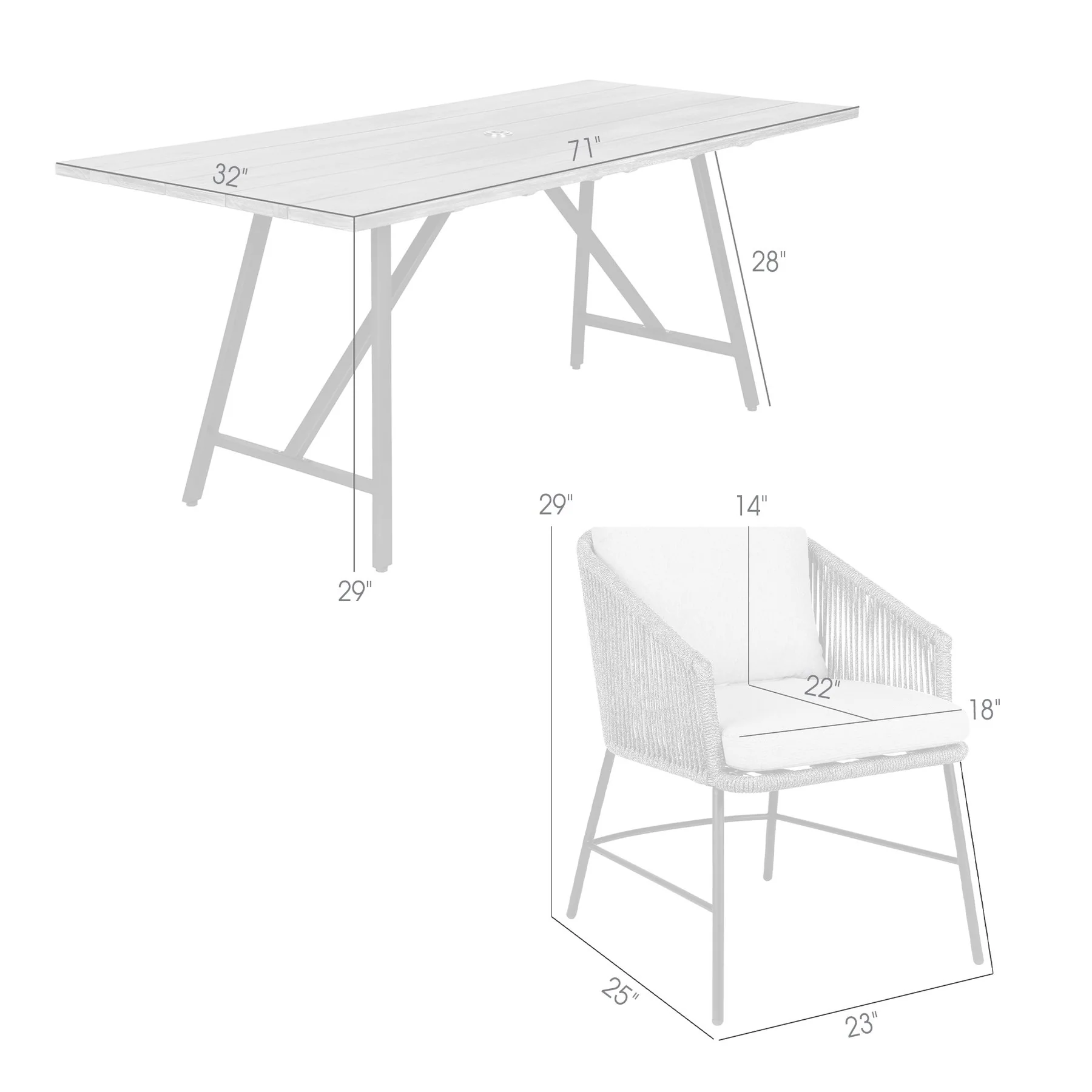 Frinton and Ditas 5 Piece Dining Set in Light Eucalyptus and Metal with Gray Rope - Image 12