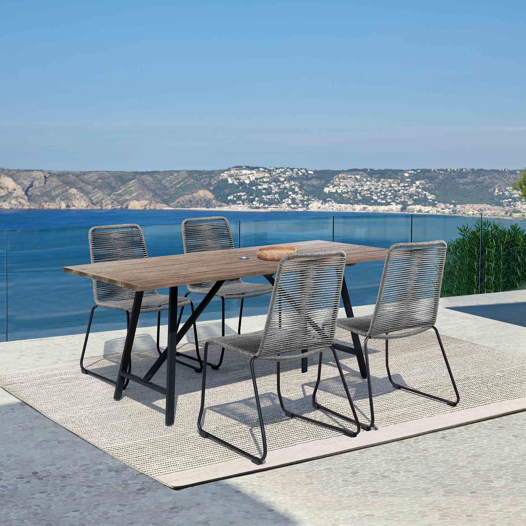 Frinton and Shasta 5 Piece Outdoor Patio Dining Set in Light Eucalyptus Wood and Gray Rope - Image 12