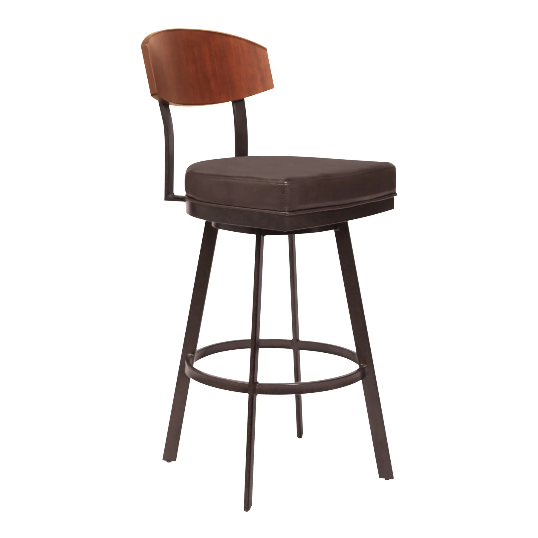 Frisco 30" Bar Height Barstool in Auburn Bay with Brown Faux Leather and Sedona Wood