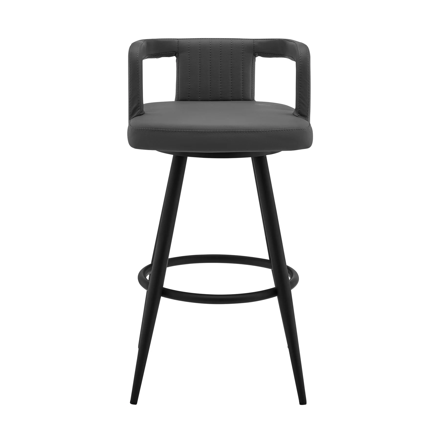 Gabriele 26" Gray Faux Leather and Black Metal Swivel Bar Stool - Image 2