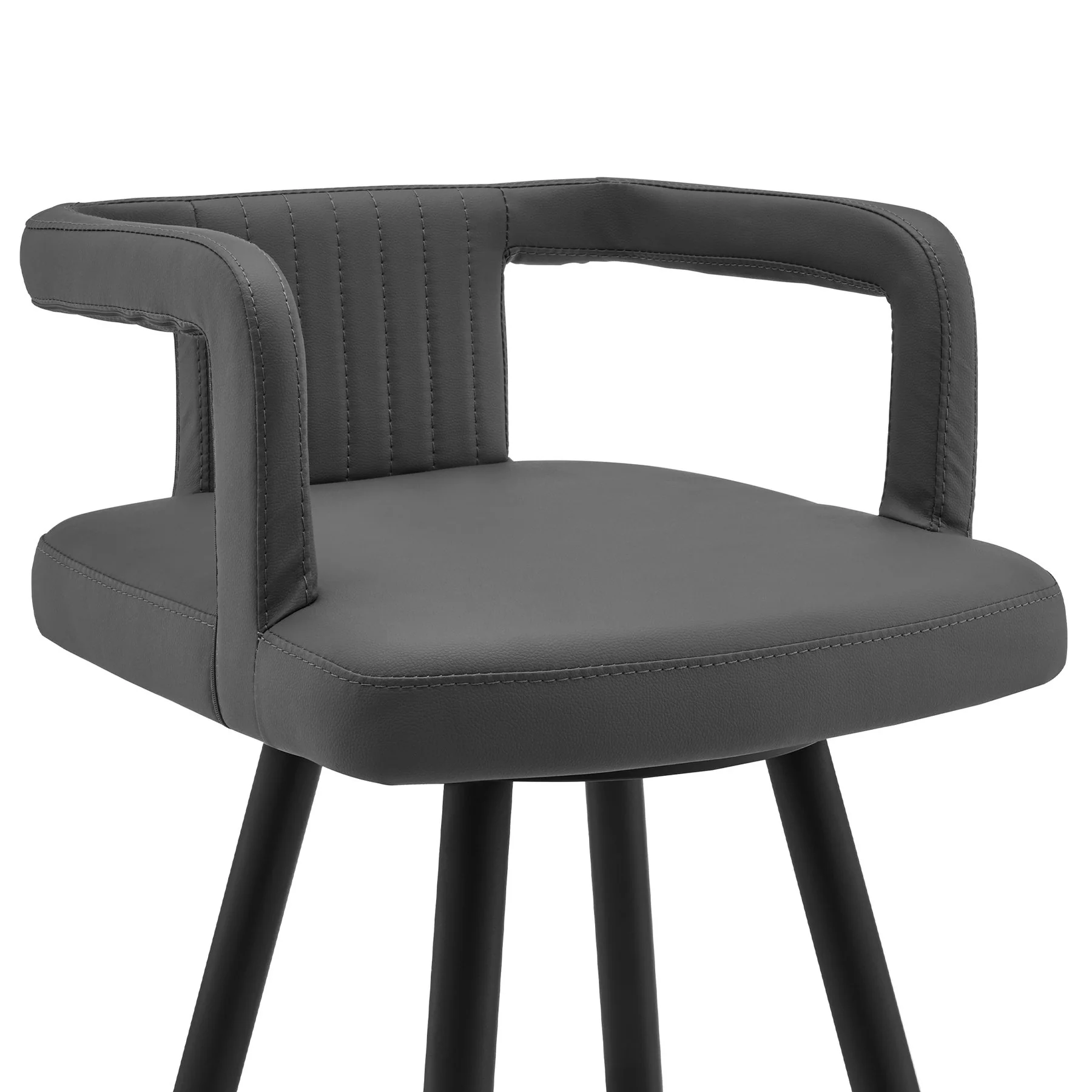 Gabriele 26" Gray Faux Leather and Black Metal Swivel Bar Stool - Image 4