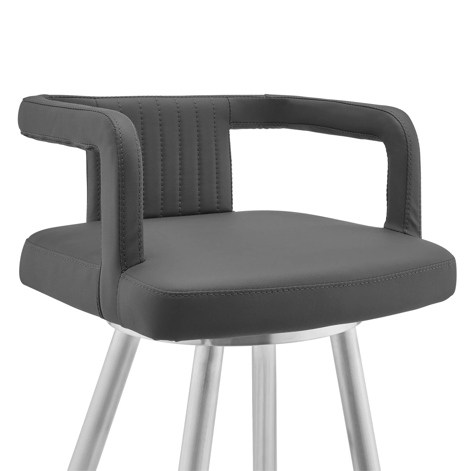 Gabriele 26" Gray Faux Leather and Brushed Stainless Steel Swivel Bar Stool - Image 4