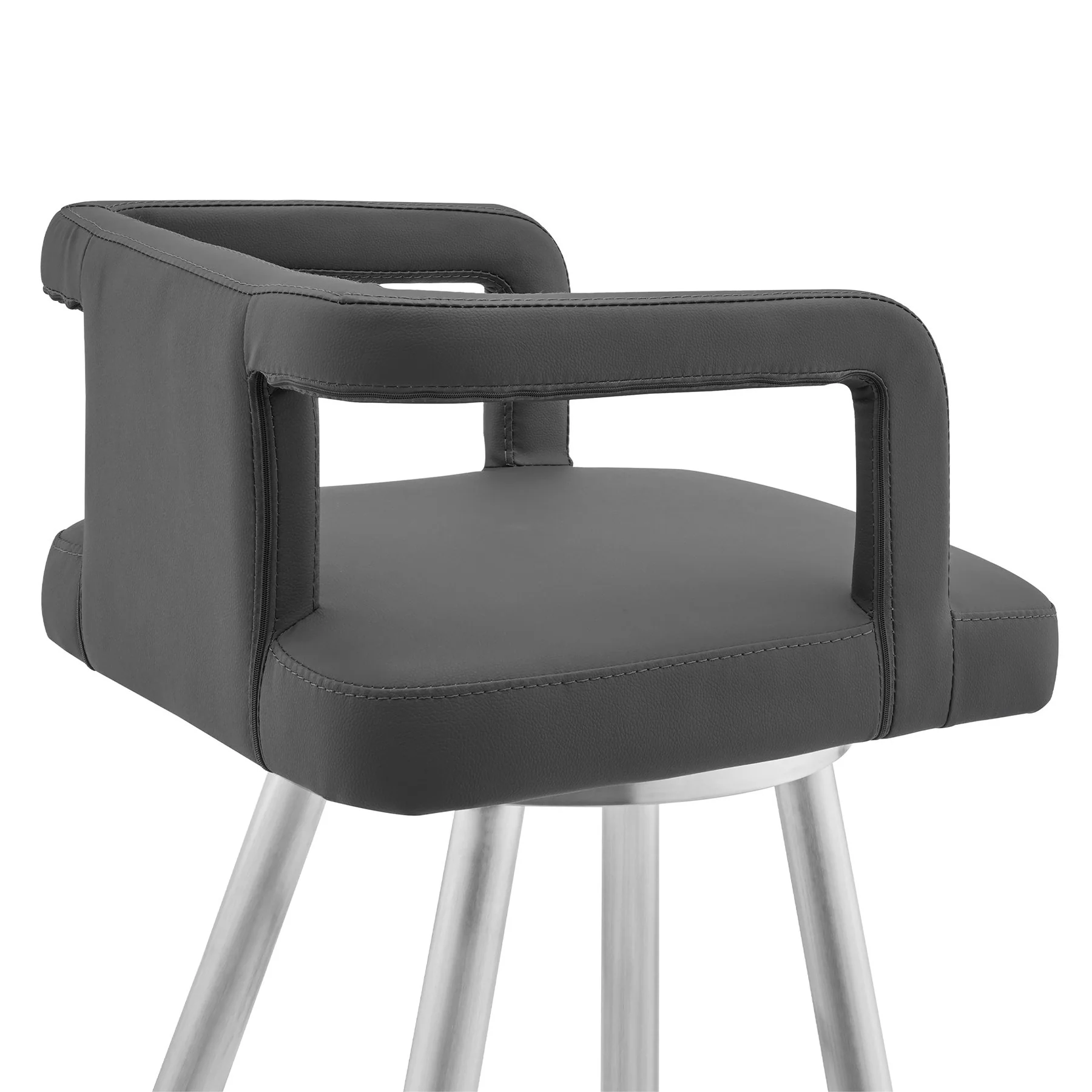 Gabriele 26" Gray Faux Leather and Brushed Stainless Steel Swivel Bar Stool - Image 5