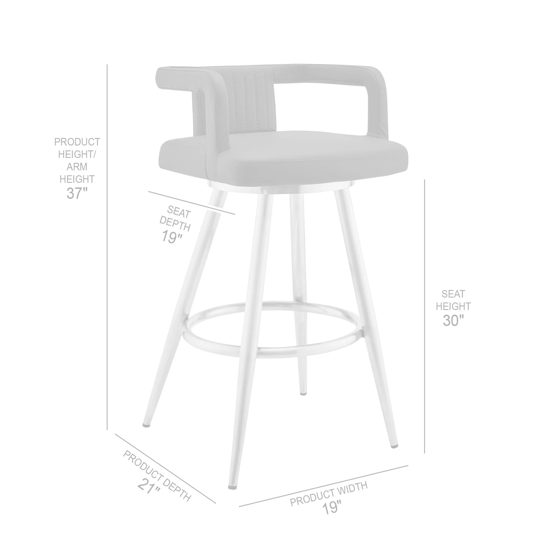 Gabriele 30" Gray Faux Leather and Brushed Stainless Steel Swivel Bar Stool - Image 7