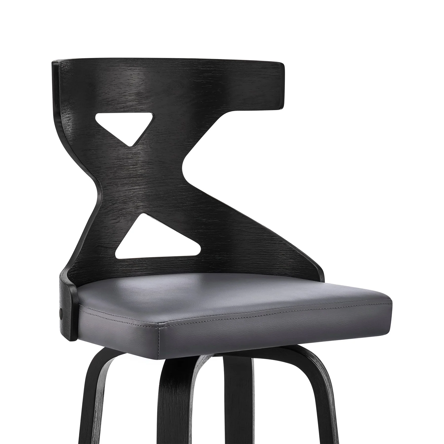 Gayle 26" Swivel Cross Back Gray Faux Leather and Black Wood Bar Stool - Image 6