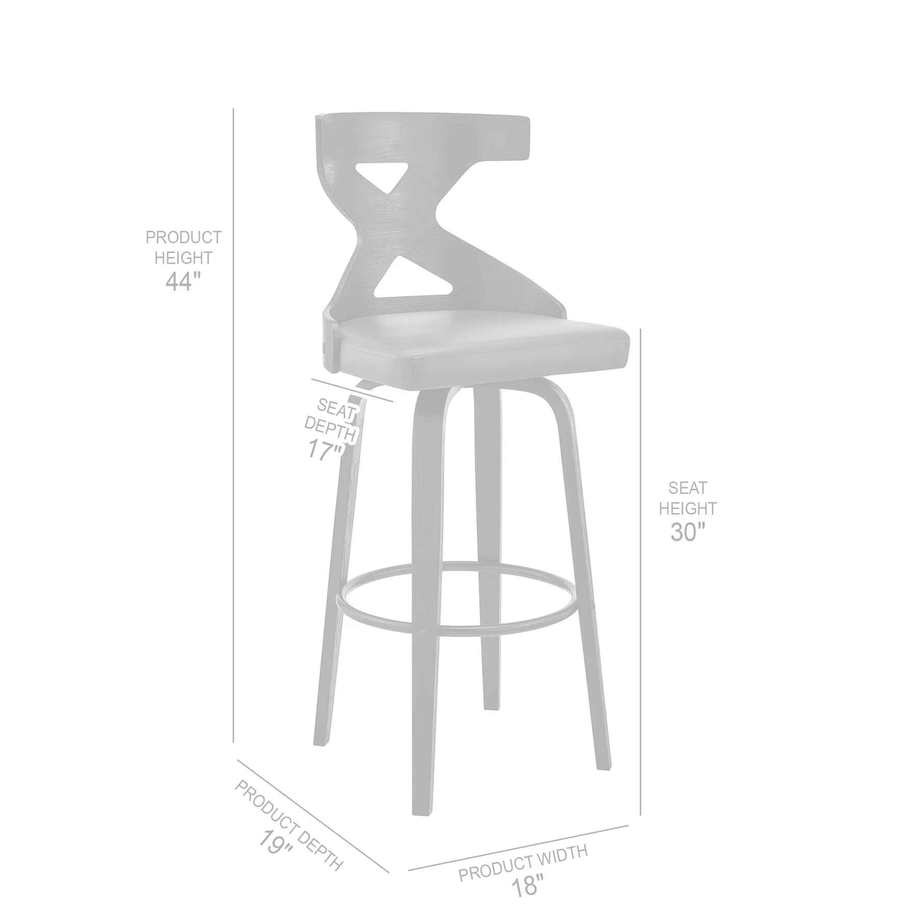 Gayle 30" Swivel Cross Back Gray Faux Leather and Black Wood Bar Stool - Image 8