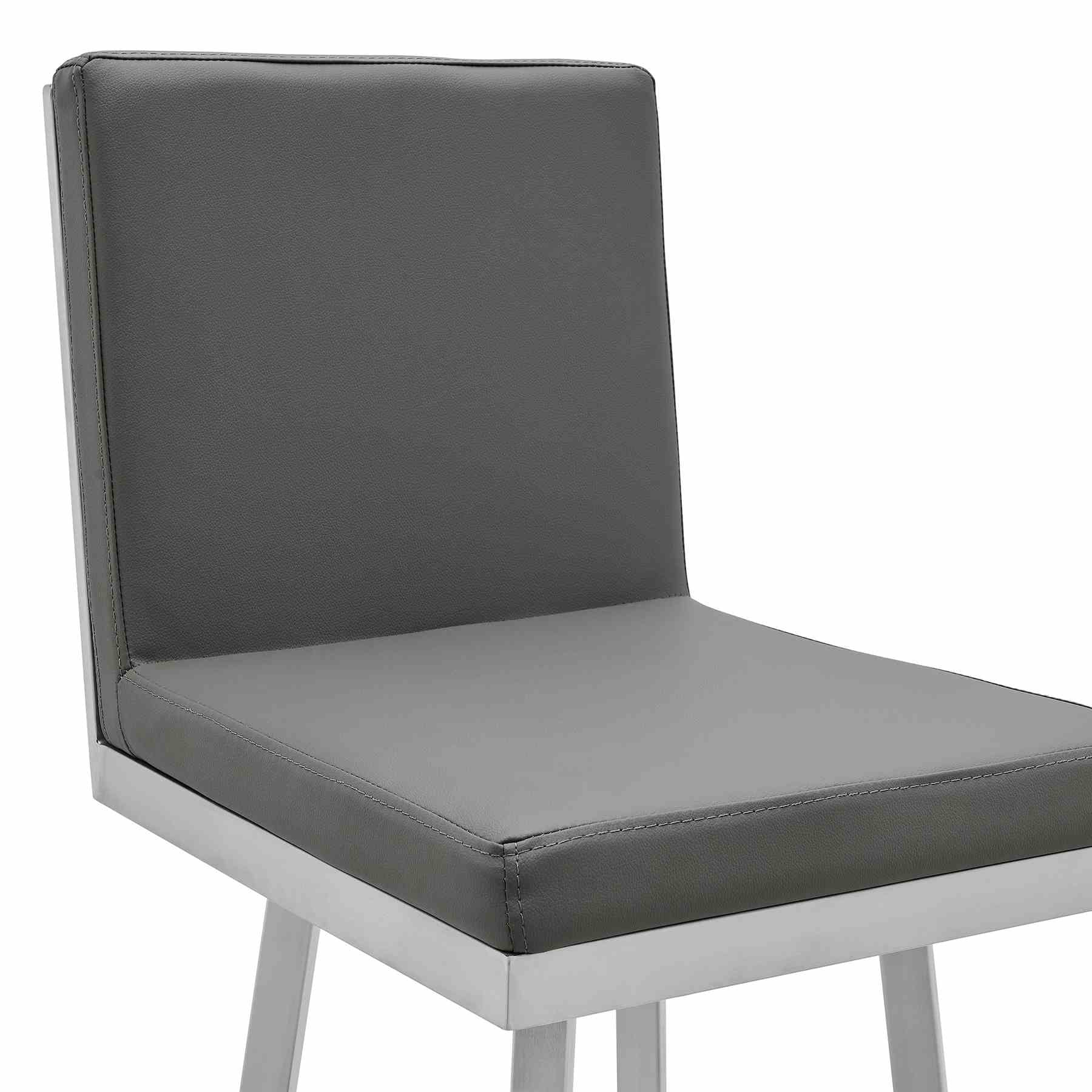 Gem 30" Swivel Modern Metal and Gray Faux Leather Bar and Counter Stool - Image 4