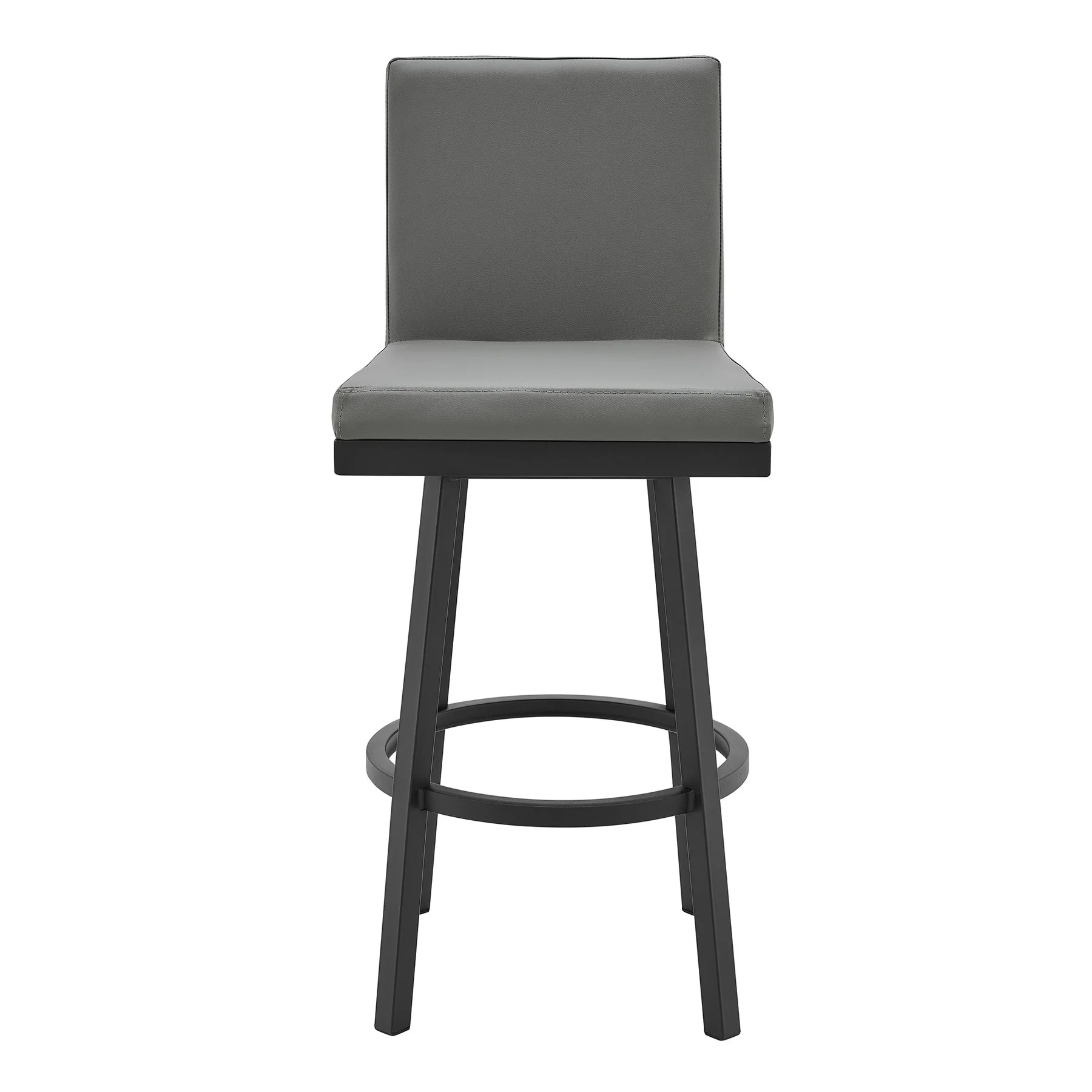 Gem Swivel Modern Black Metal and Gray Faux Leather Bar and Counter Stool - Image 2