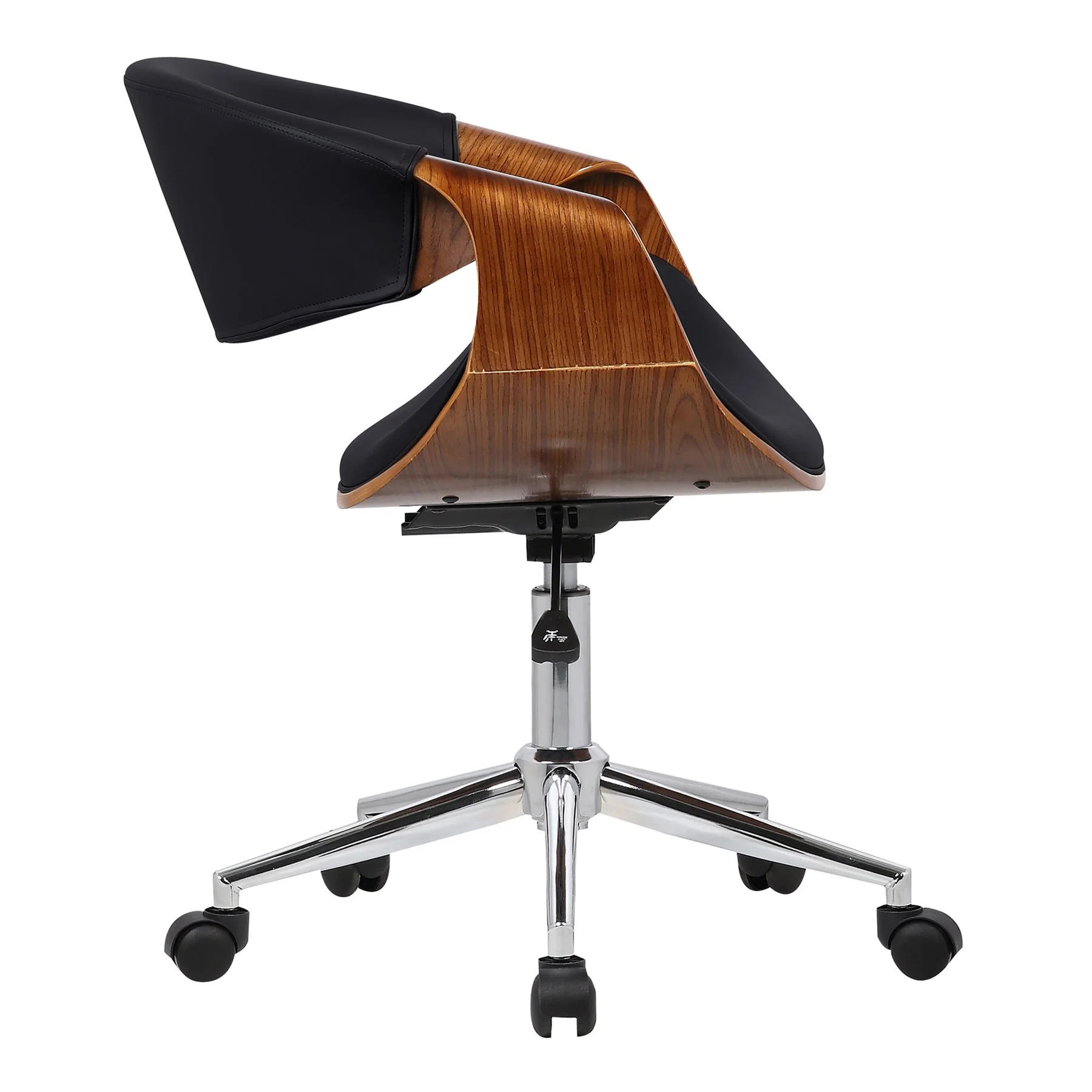 Geneva Mid-Century Office Chair in Chrome finish with Black Faux Leather and Walnut Veneer Arms - Image 3