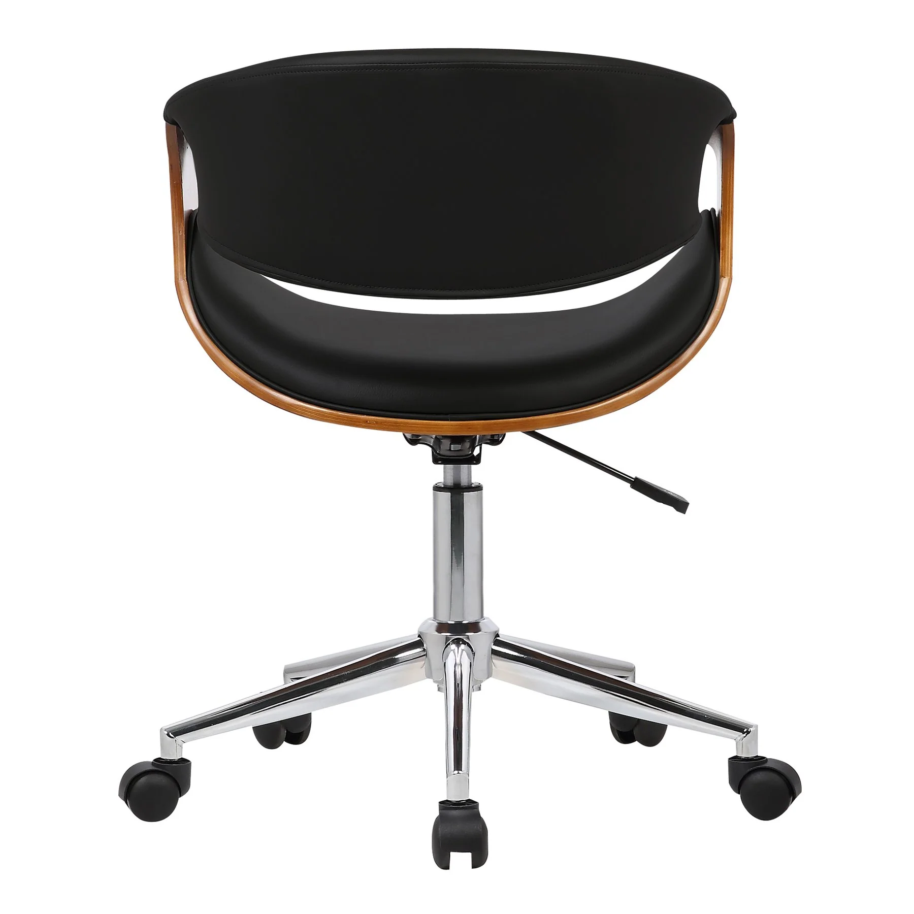 Geneva Mid-Century Office Chair in Chrome finish with Black Faux Leather and Walnut Veneer Arms - Image 4