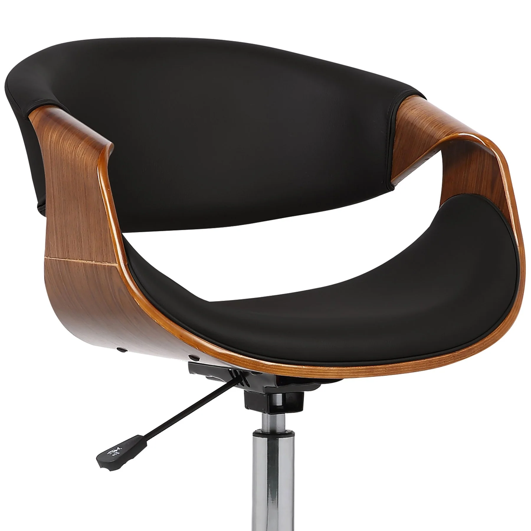 Geneva Mid-Century Office Chair in Chrome finish with Black Faux Leather and Walnut Veneer Arms - Image 5