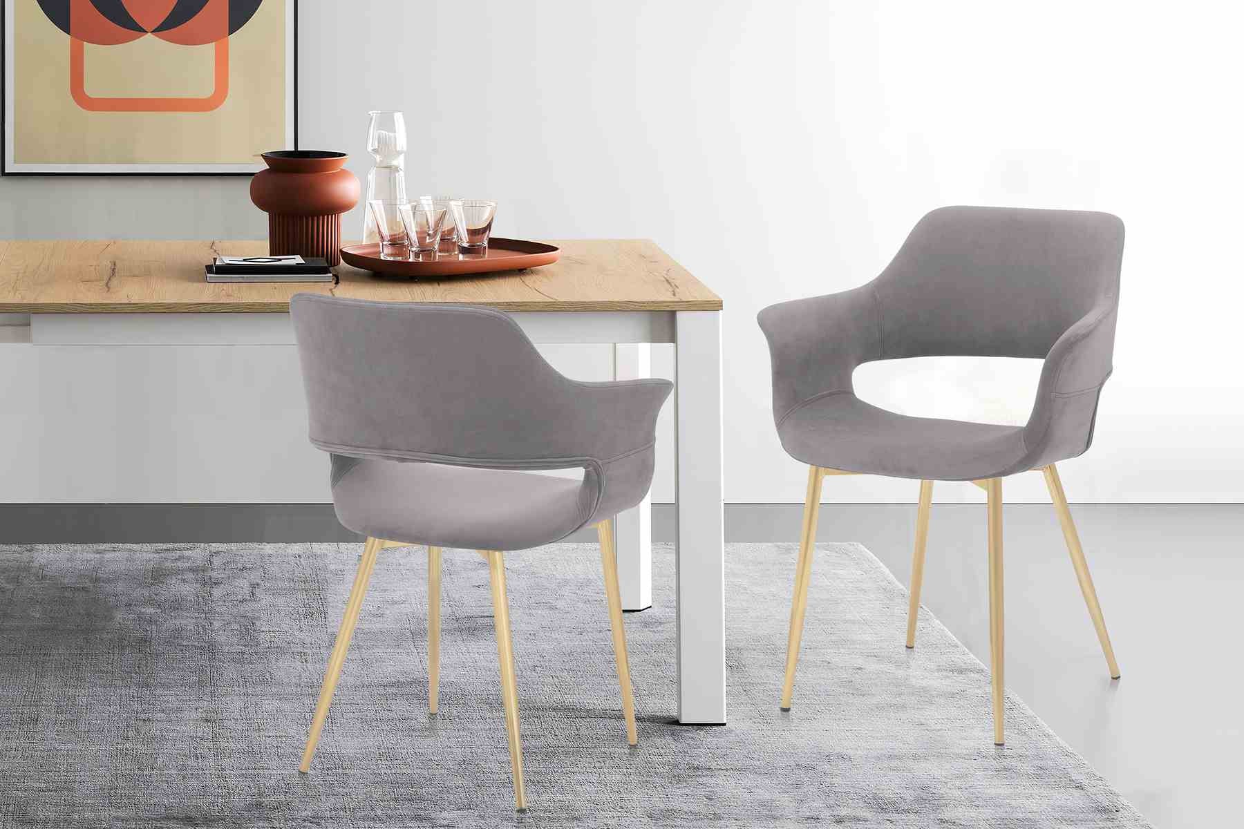 Gigi Gray Velvet Dining Room Chair with Gold Metal Legs - Set of 2 - Image 10
