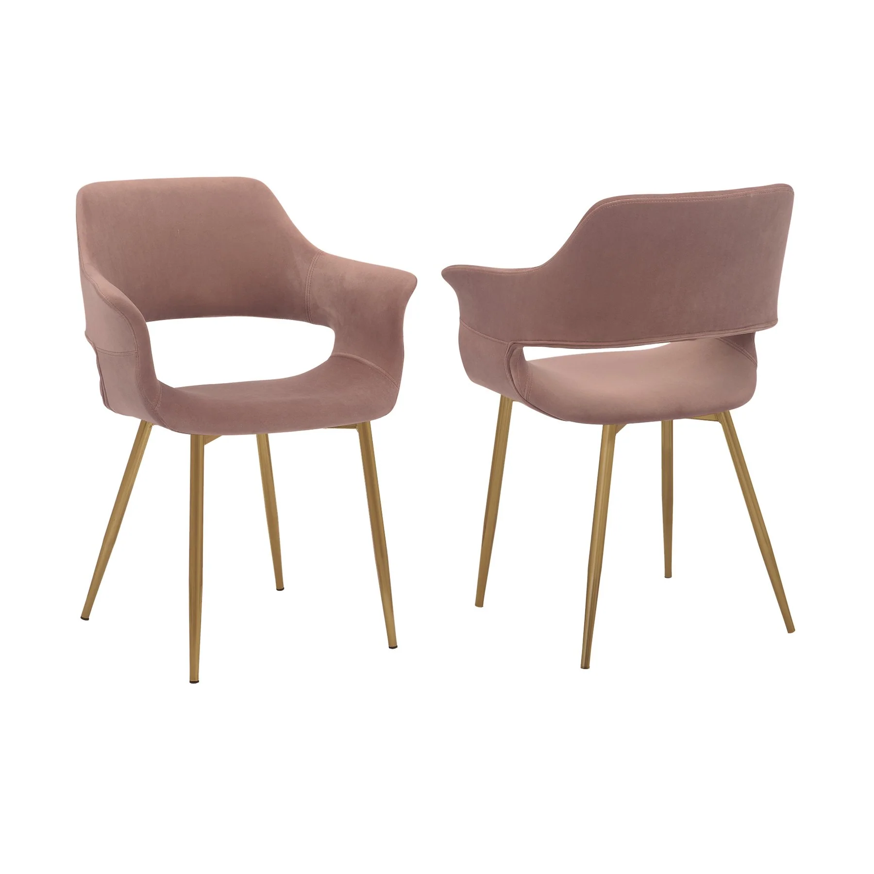 Gigi Pink Velvet Dining Room Chair with Gold Metal Legs - Set of 2