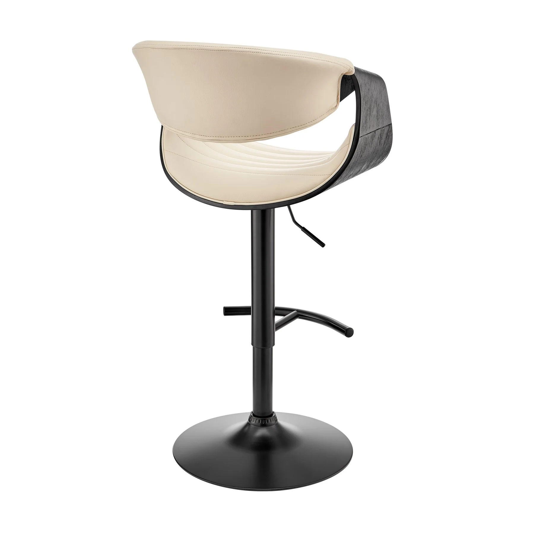 Gionni Adjustable Swivel Cream Faux Leather and Black Wood Bar Stool with Black Base - Image 4