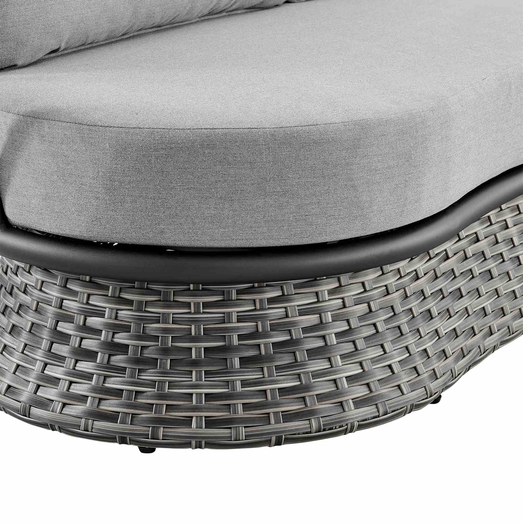 Giotto 4 Piece Outdoor Patio Furniture Set in Black Aluminum and Gray Wicker with Gray Cushions - Image 10