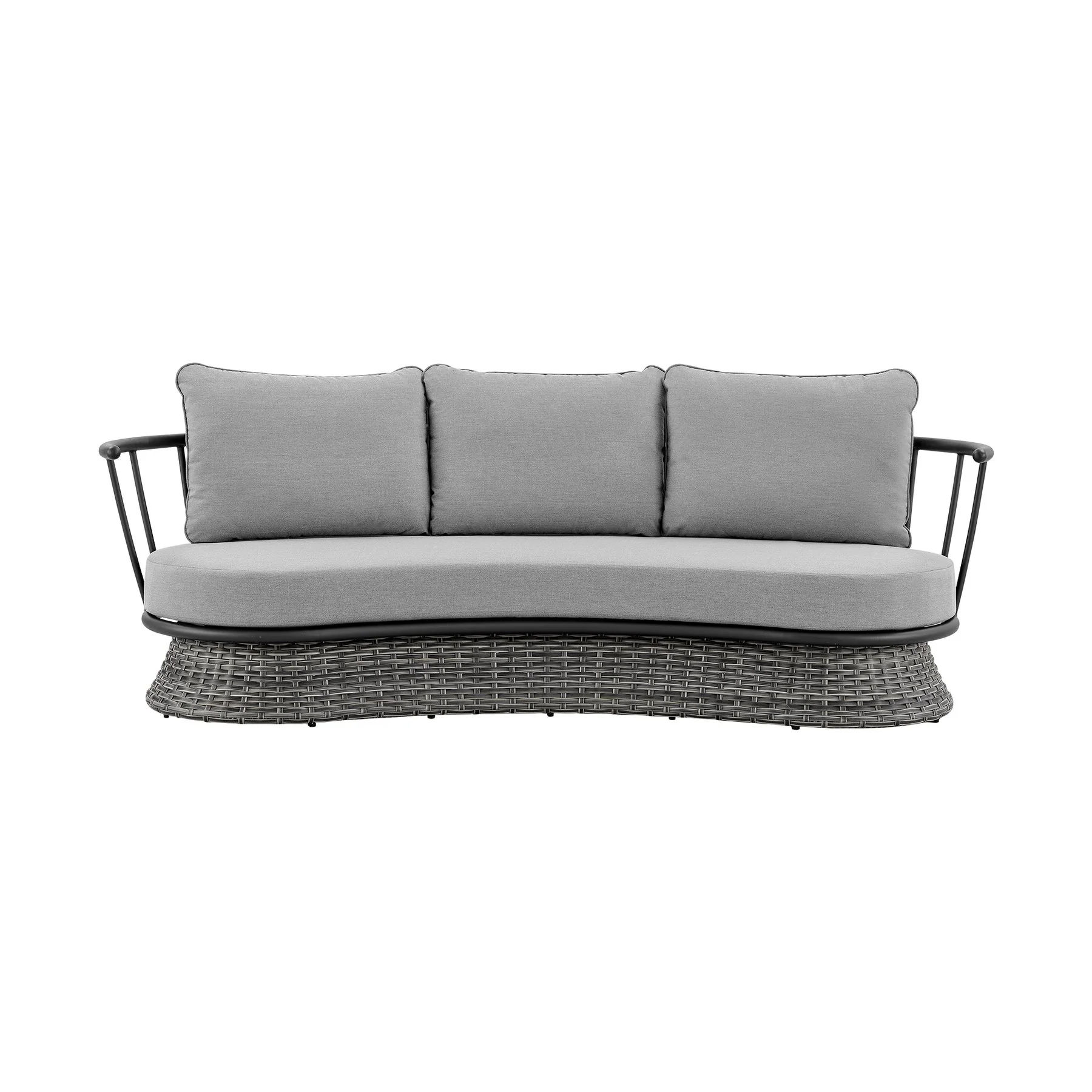 Giotto 4 Piece Outdoor Patio Furniture Set in Black Aluminum and Gray Wicker with Gray Cushions - Image 3