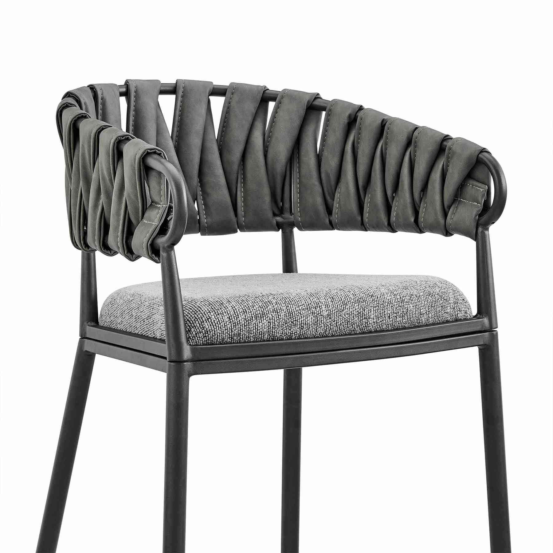Giovanni 26" Counter Stool in Black Metal with Gray Fabric and Faux Leather - Image 6