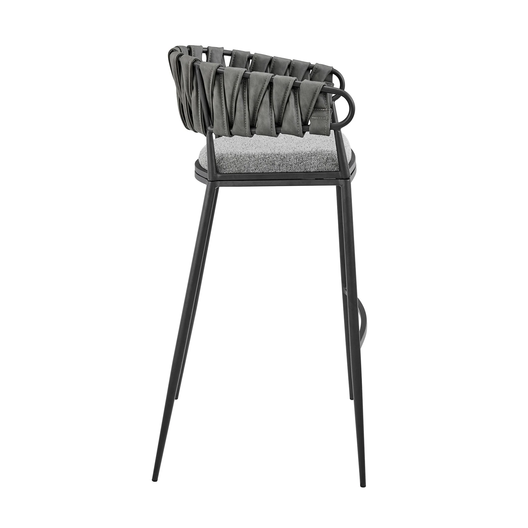 Giovanni 30" Bar Stool in Black Metal with Gray Fabric and Faux Leather - Image 3