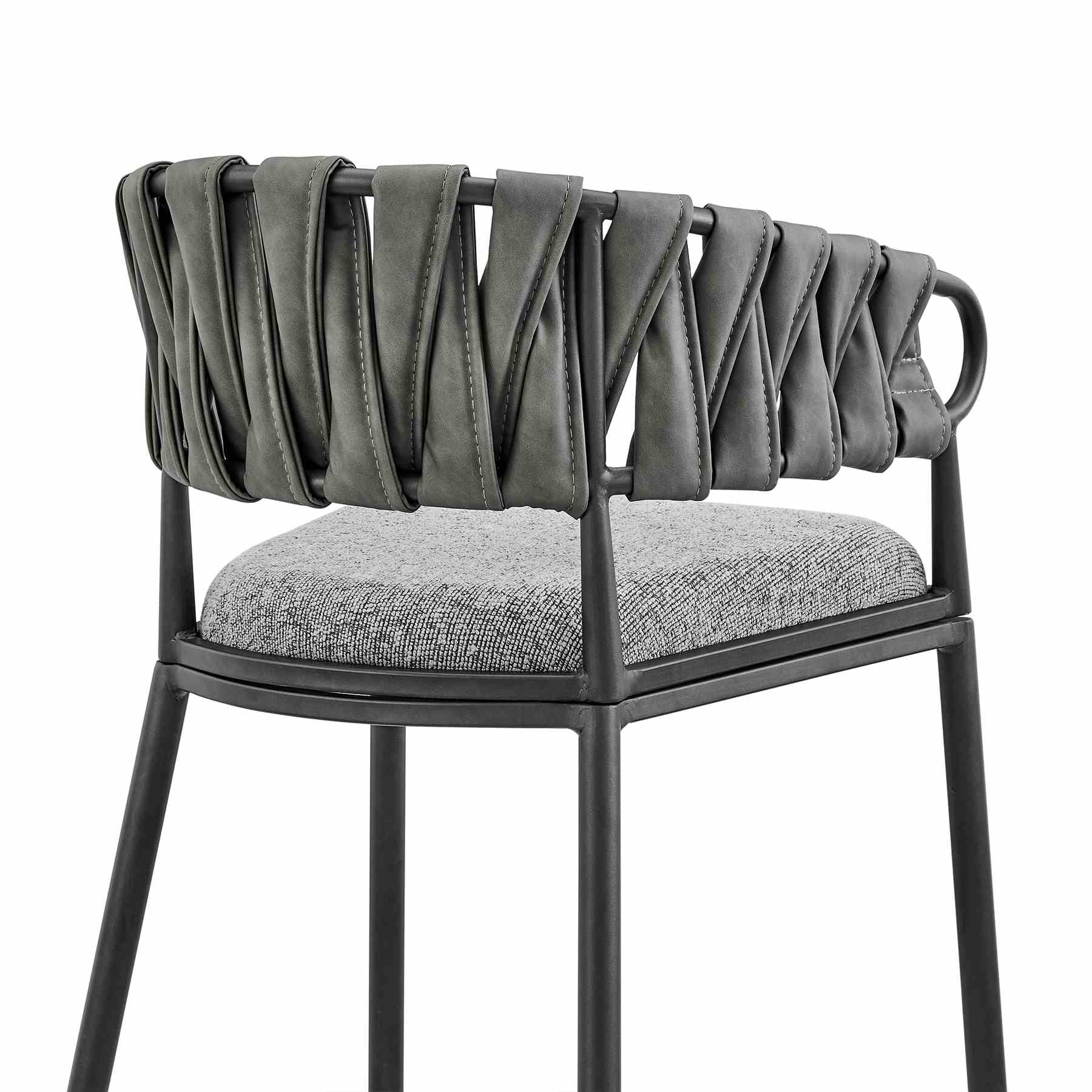 Giovanni 30" Bar Stool in Black Metal with Gray Fabric and Faux Leather - Image 7