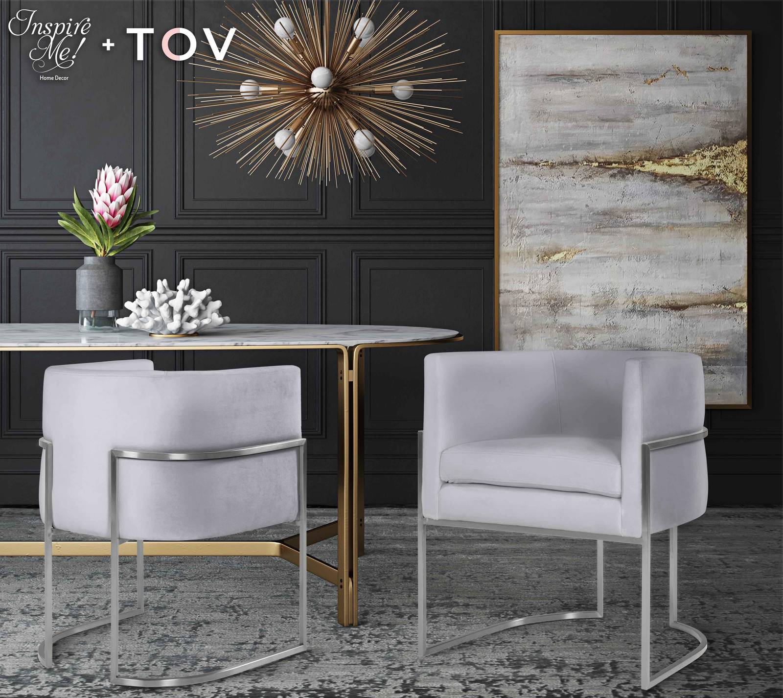 Giselle Grey Velvet Dining Chair with Silver Leg - Image 2