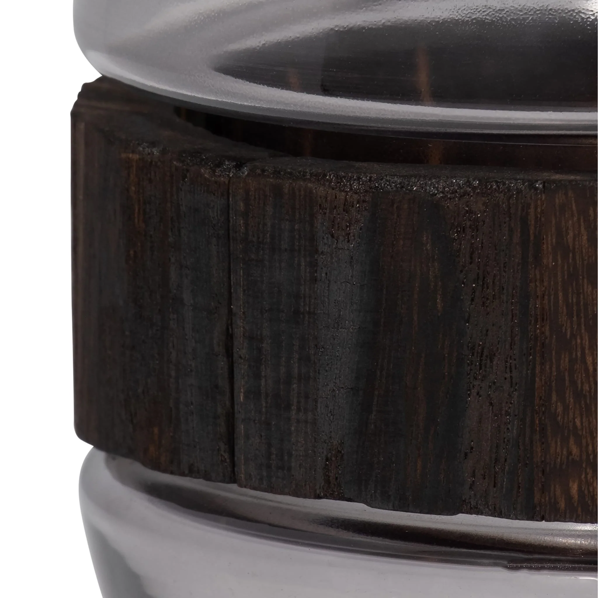 Glass, 10" Belly Vase W/ Wood Band, Clear - Image 4