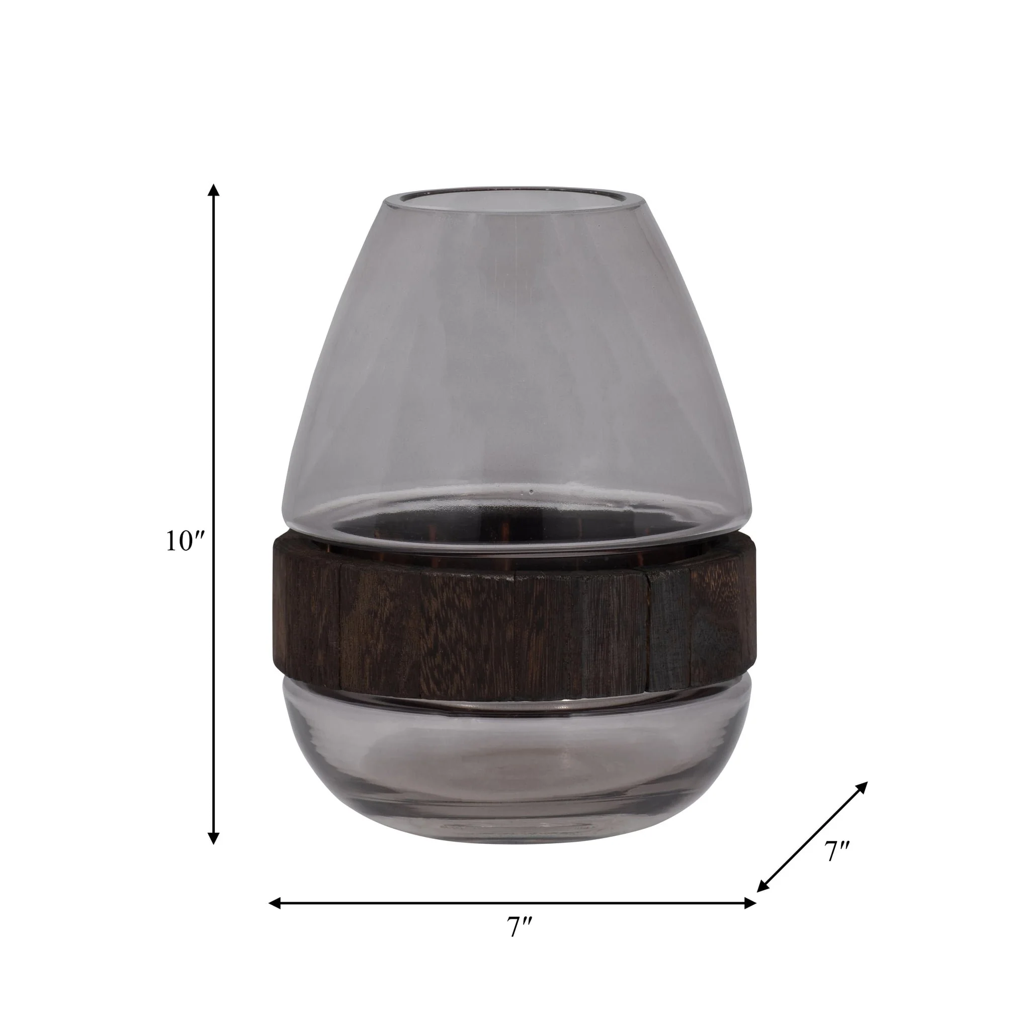 Glass, 10" Belly Vase W/ Wood Band, Clear - Image 8