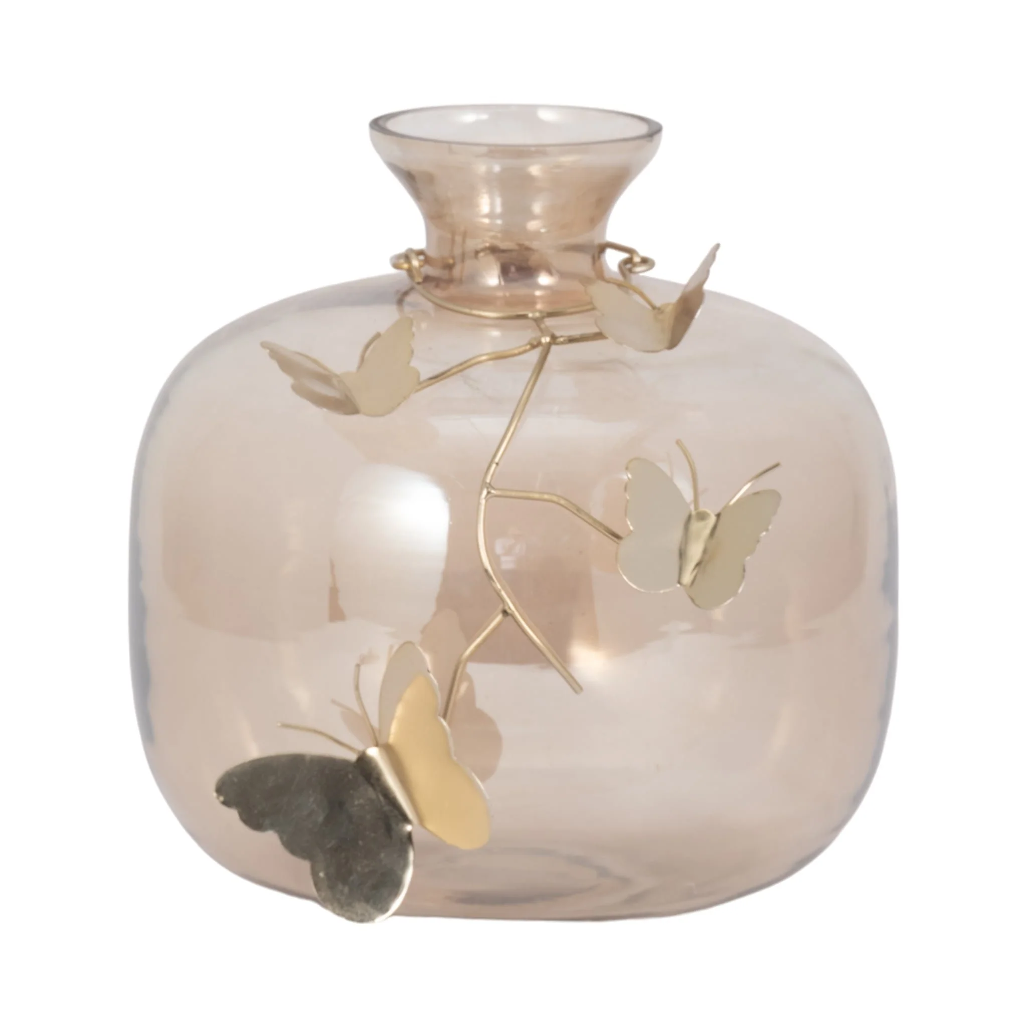 Glass, 10" Vase W/ Butterfly Garland, Gold