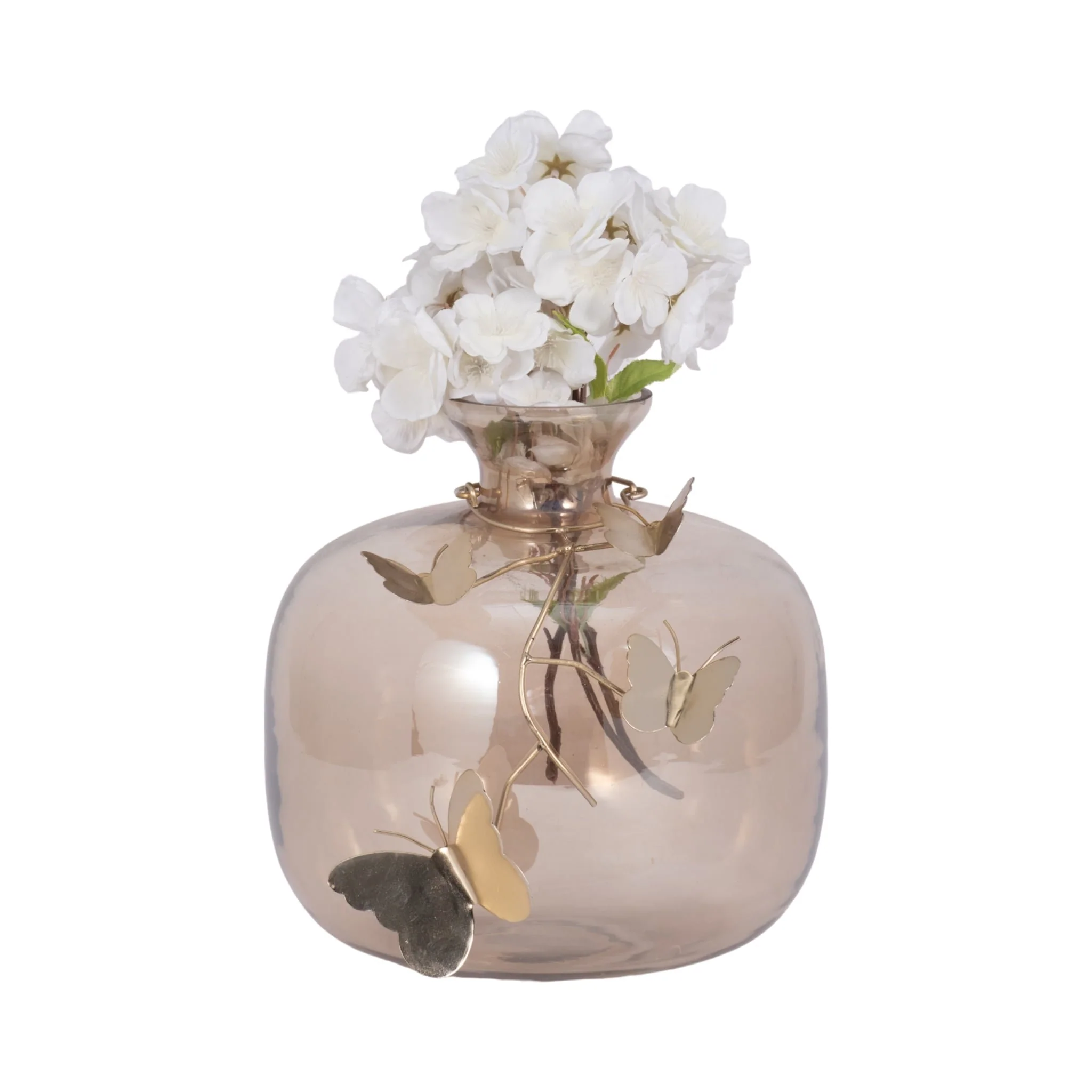 Glass, 10" Vase W/ Butterfly Garland, Gold - Image 2