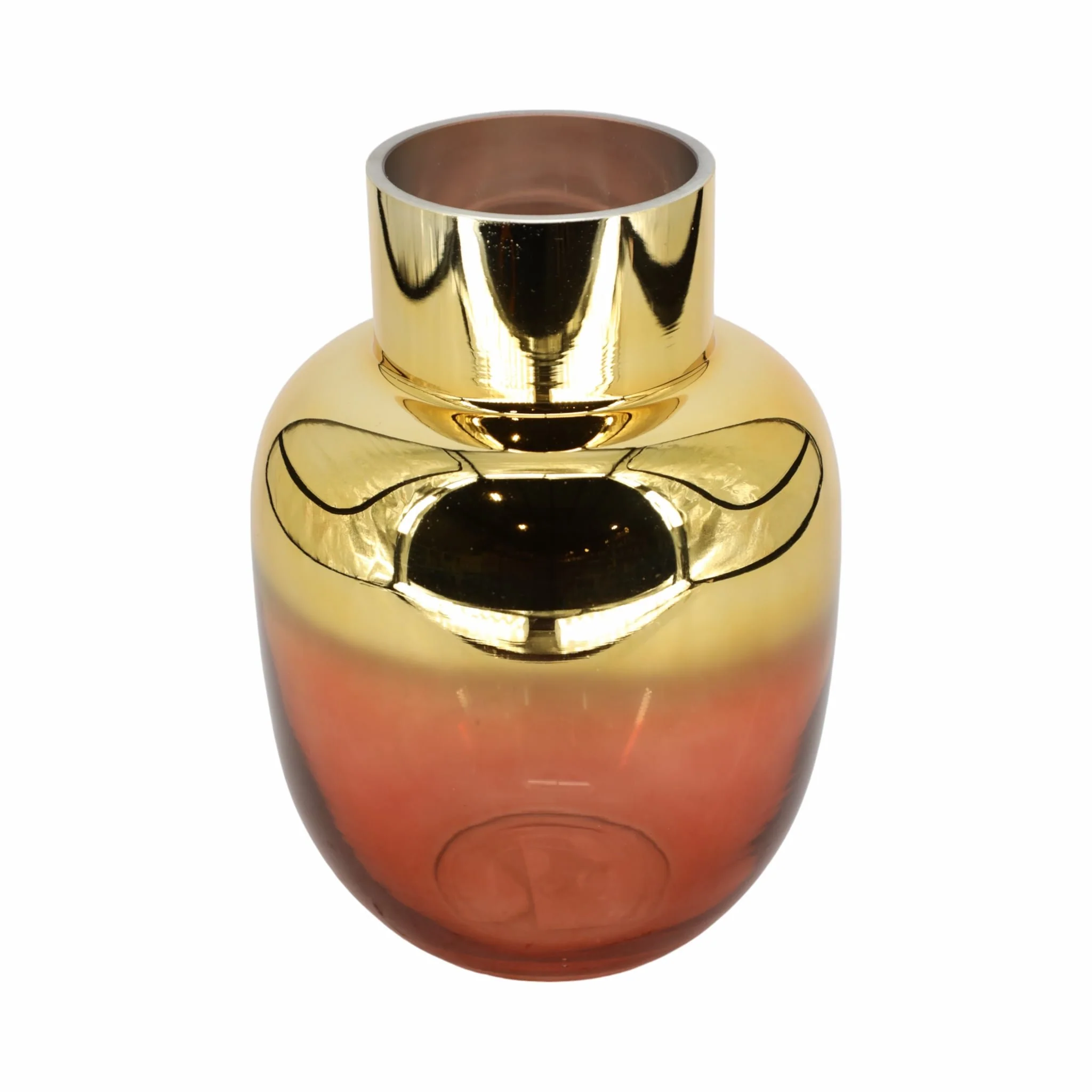 Glass 10"h Metallic Vase, Pink/gold