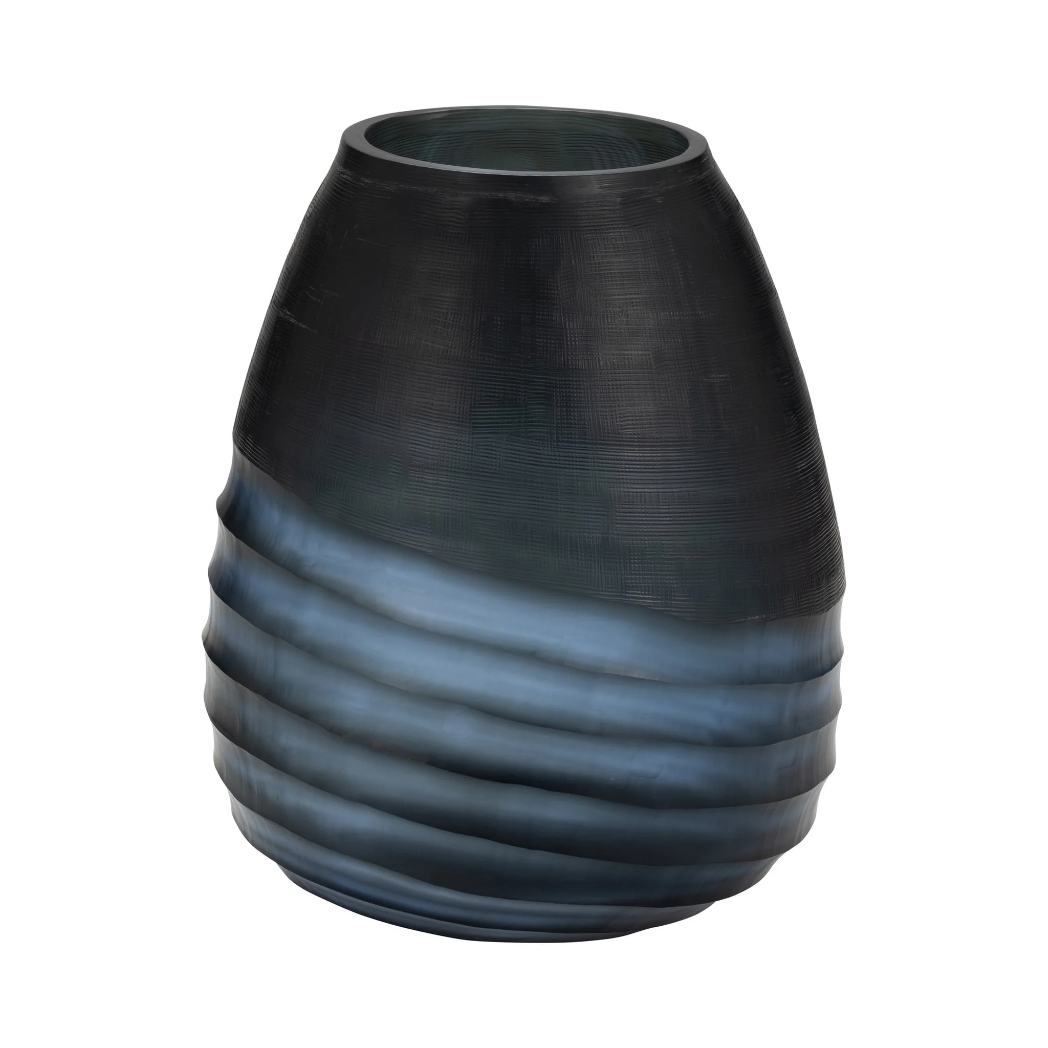Glass, 11" Etched Vase, Blue - Image 2