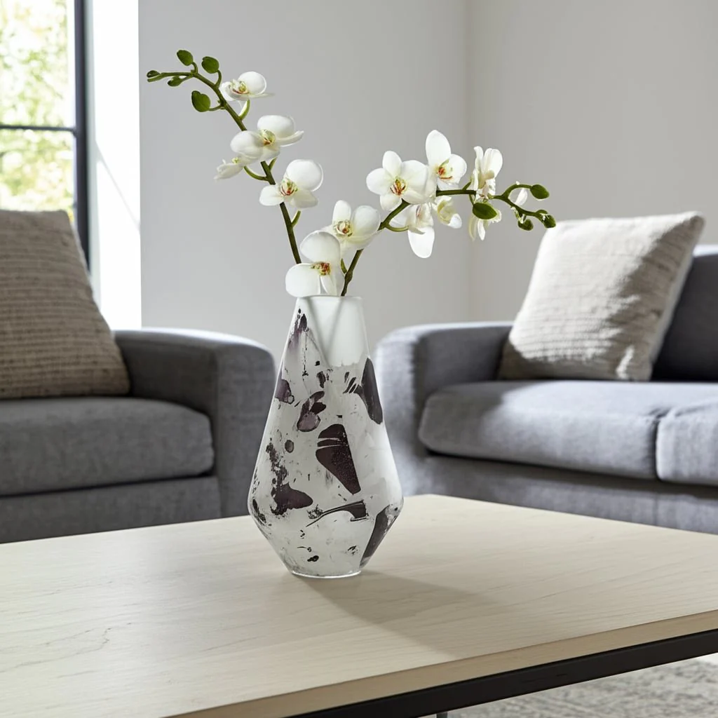 Glass, 11" Fog Shadow Vase, White - Image 5