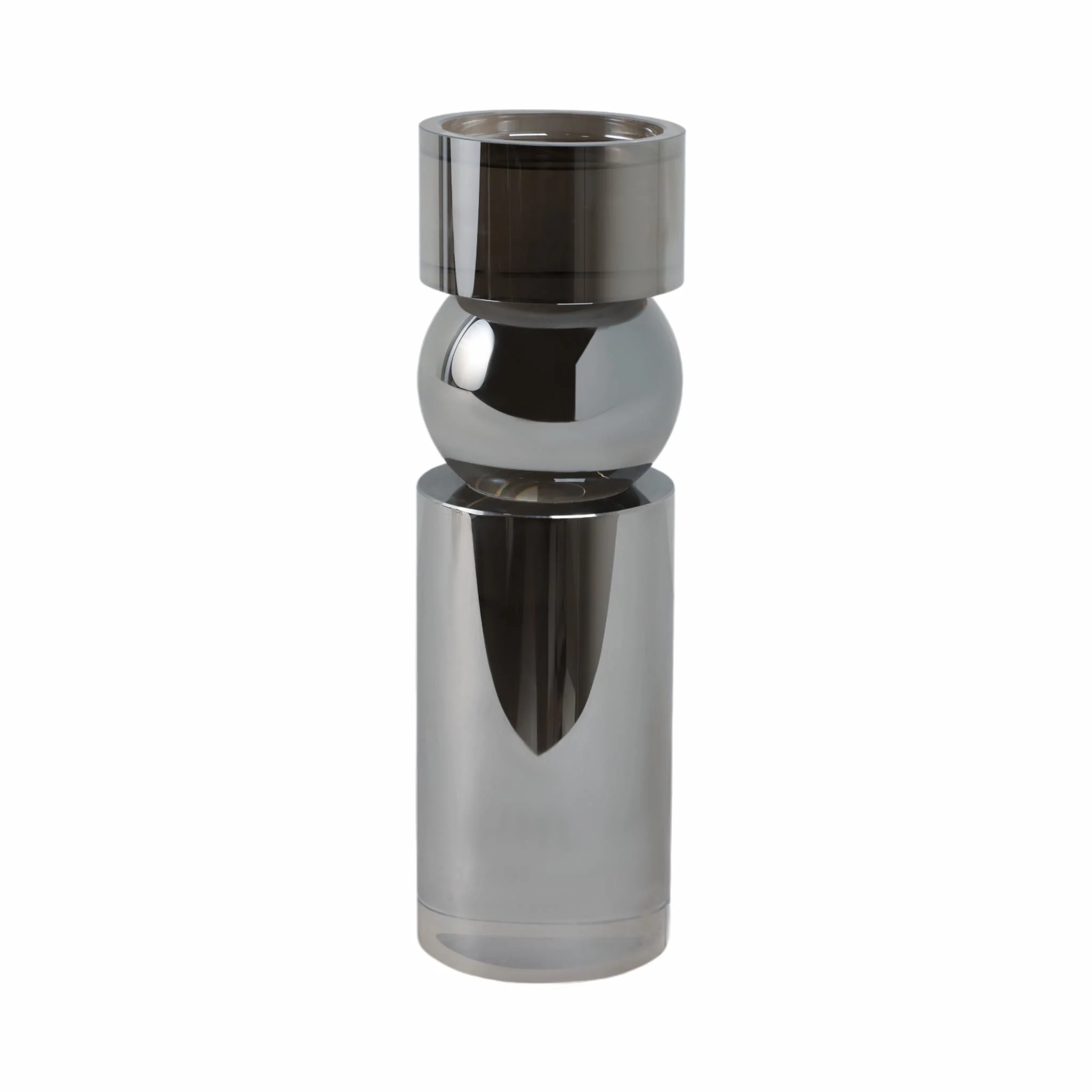 Glass 11"h Pillar Candle Holder, Smoke