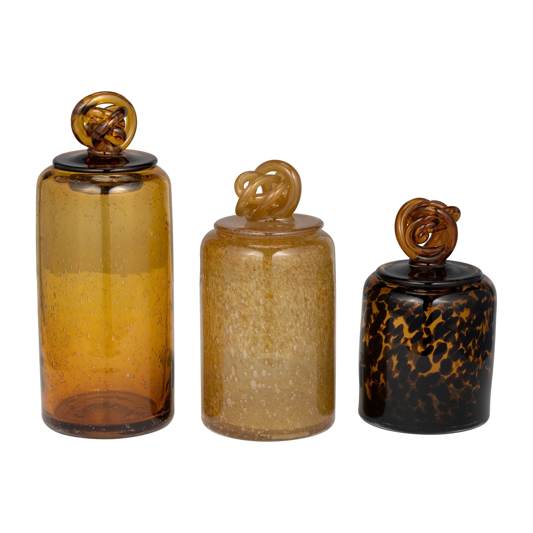 Glass, 12" Jar W/ Knot Lid Dark Amber - Image 6