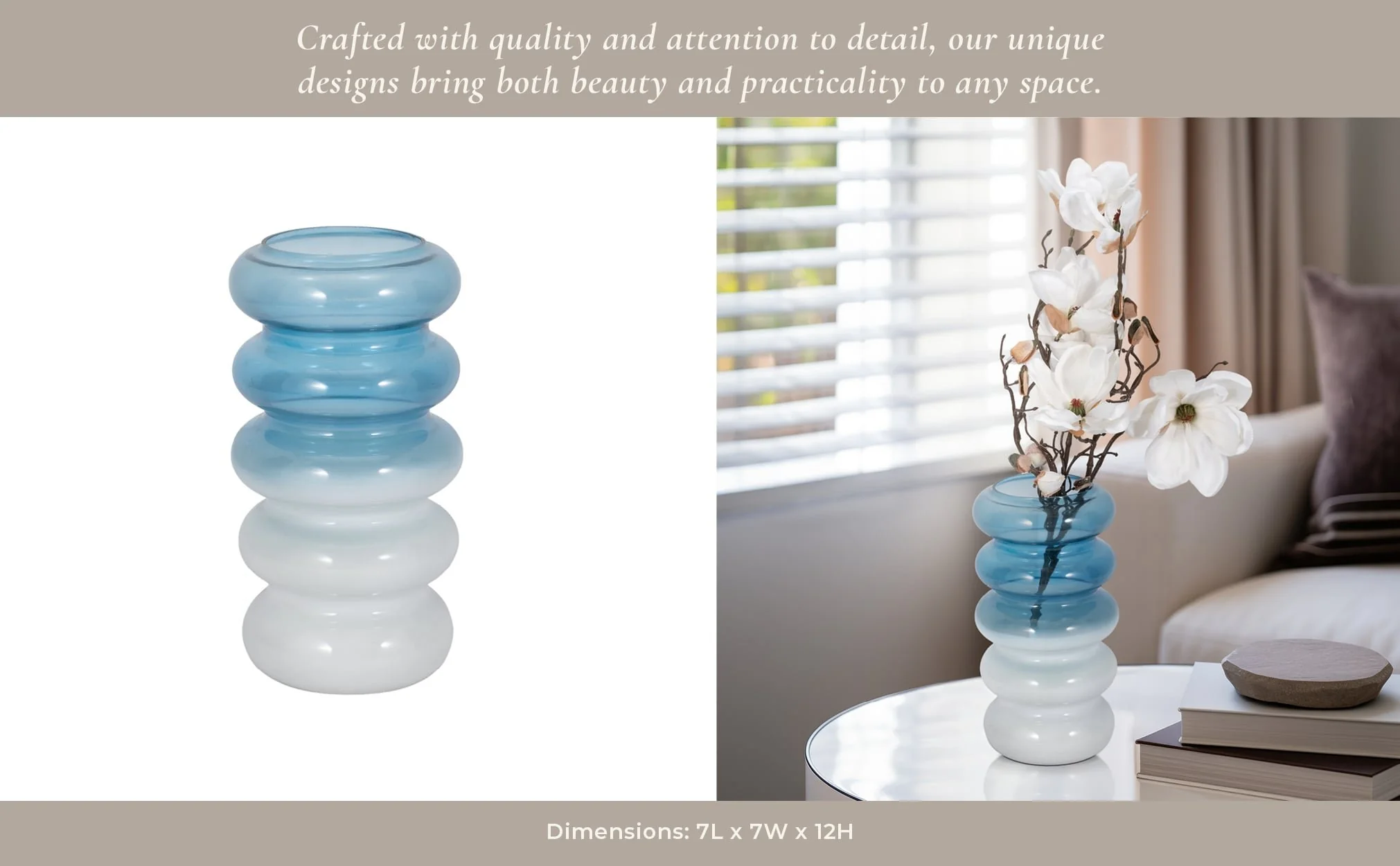 Glass, 12"h Accordion Vase, Blue - Image 10