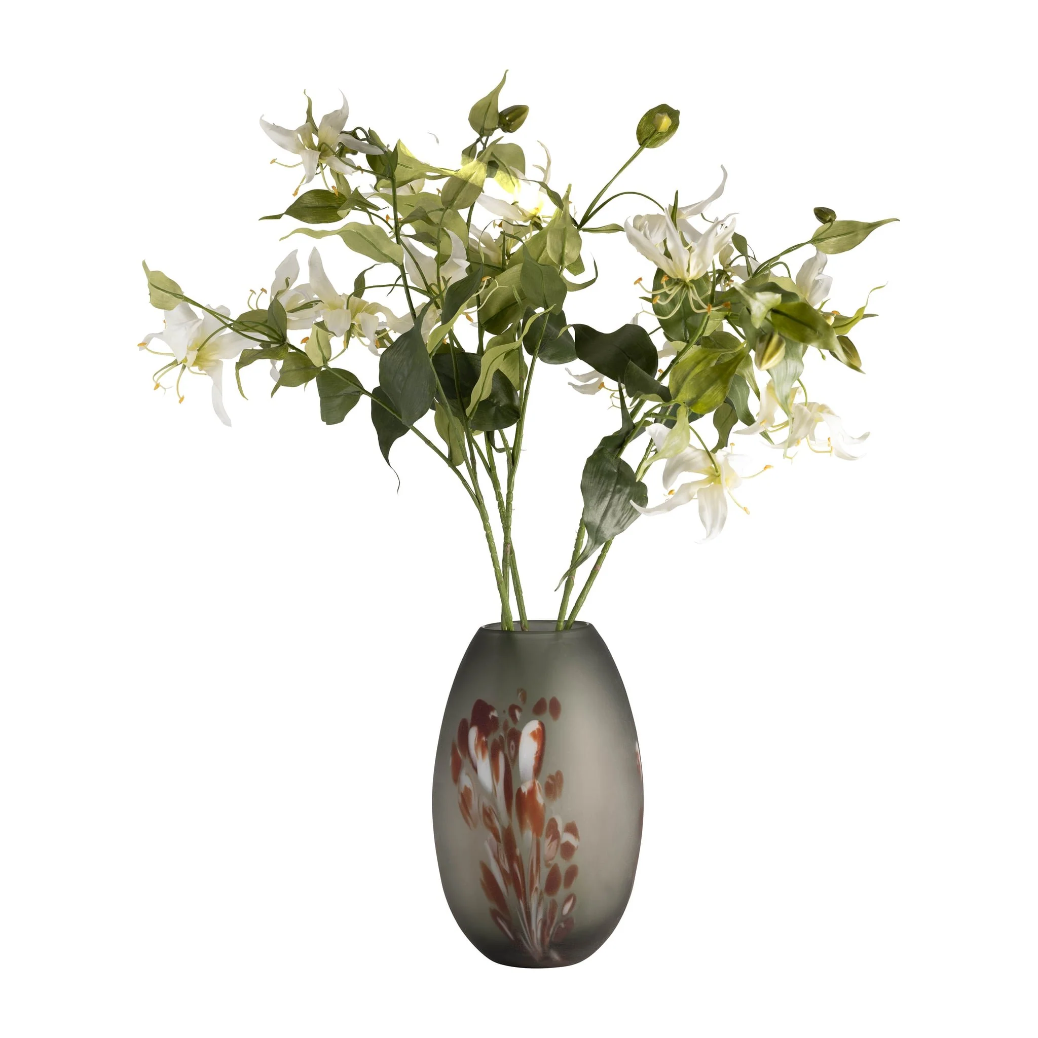 Glass, 12''h, Frosted Vase With Red Detail-gray - Image 2