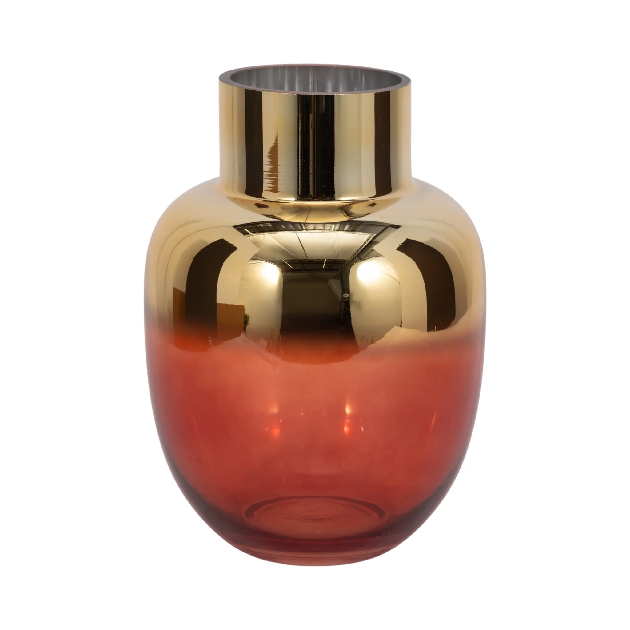 Glass 12"h Metallic Vase, Pink/gold