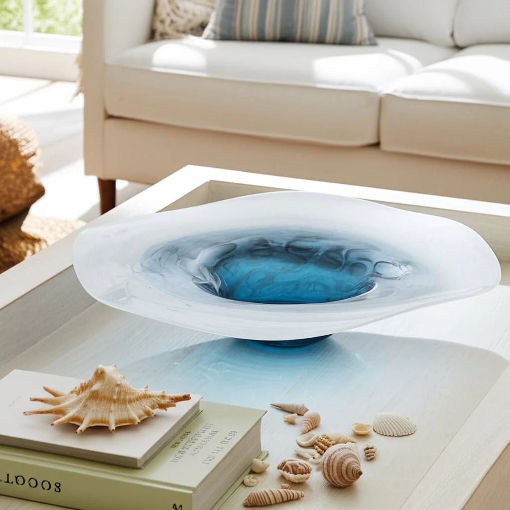 Glass, 12l" Blue Waters Bowl, Blue/white - Image 10