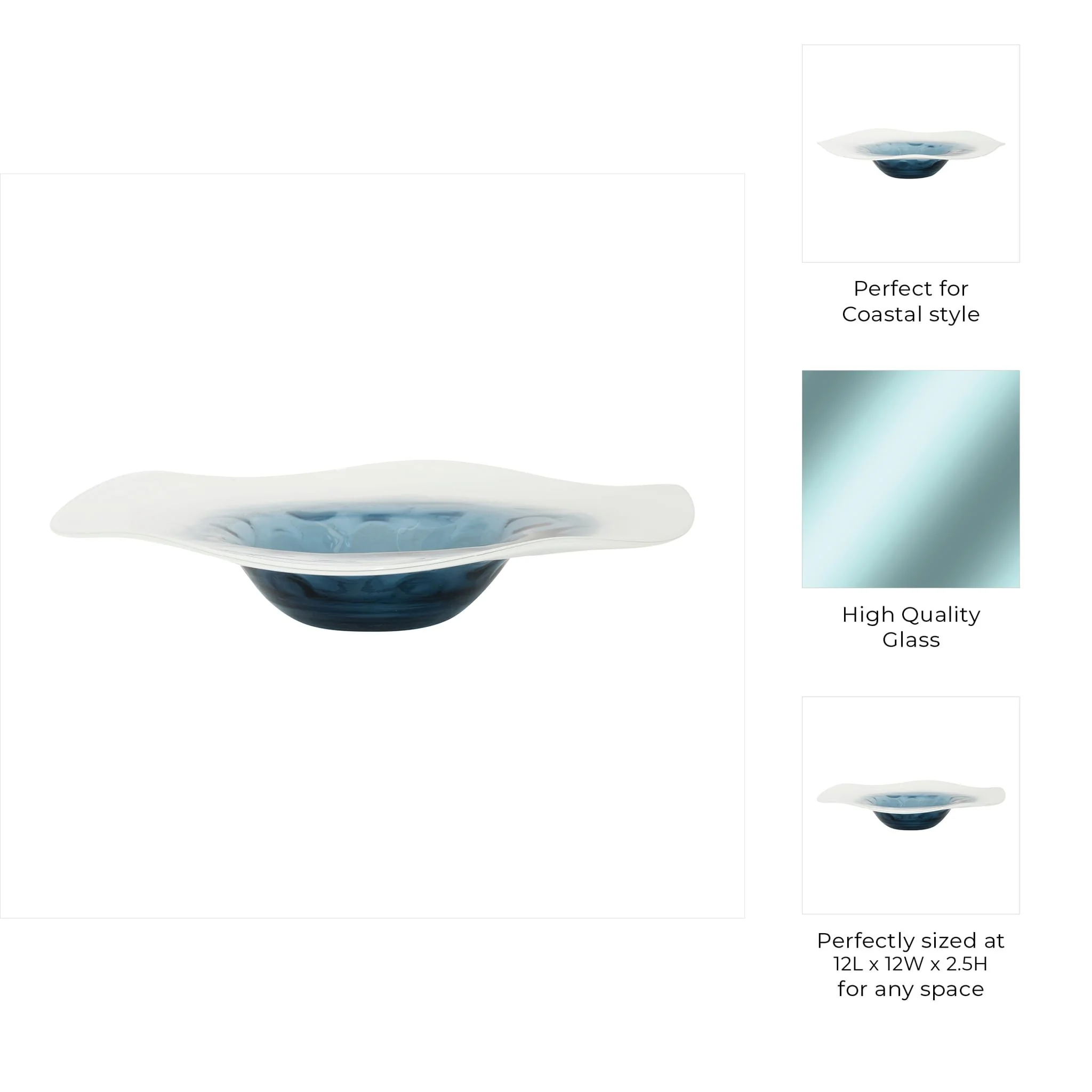 Glass, 12l" Blue Waters Bowl, Blue/white - Image 9
