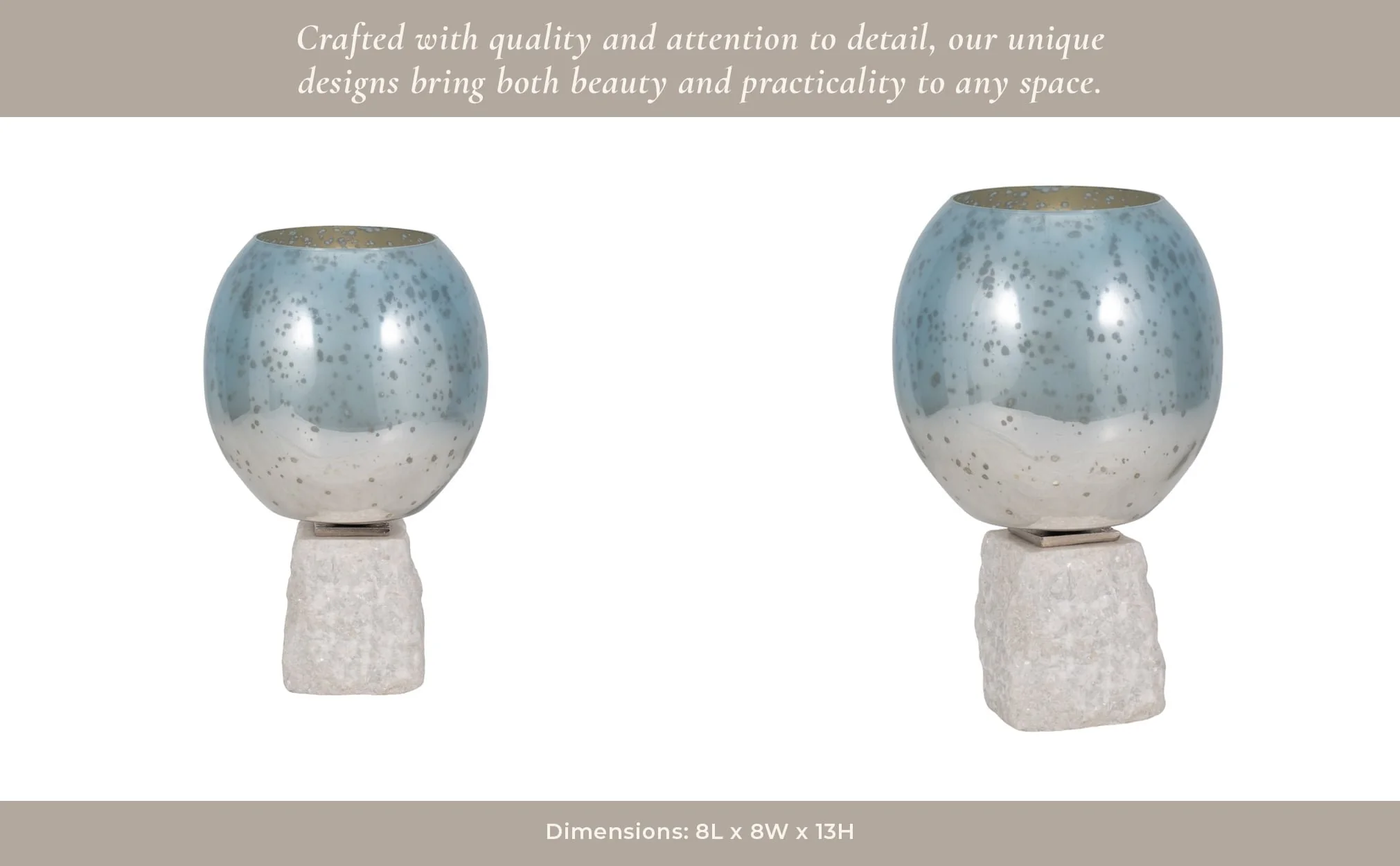 Glass, 13" Bowl Pillar Holder Marble Base, Aqua/wh - Image 11