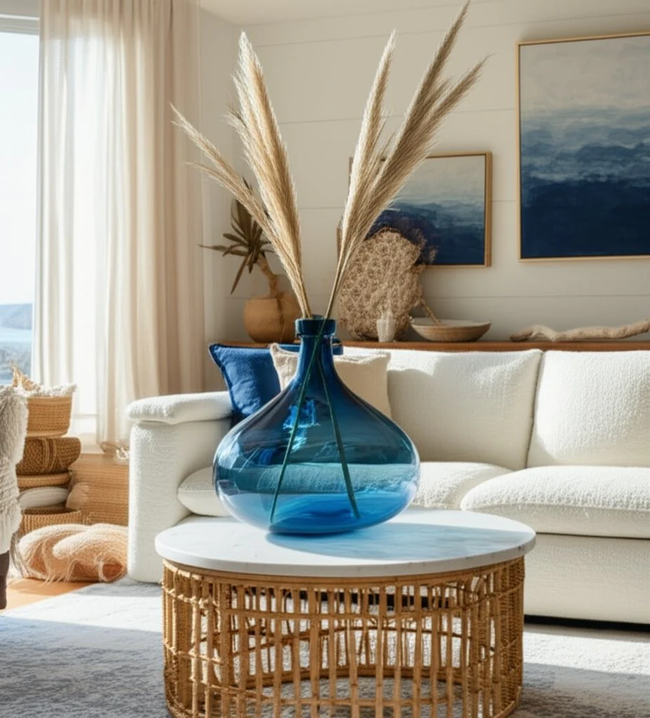 Glass, 13" Dimple Vase Blue - Image 10