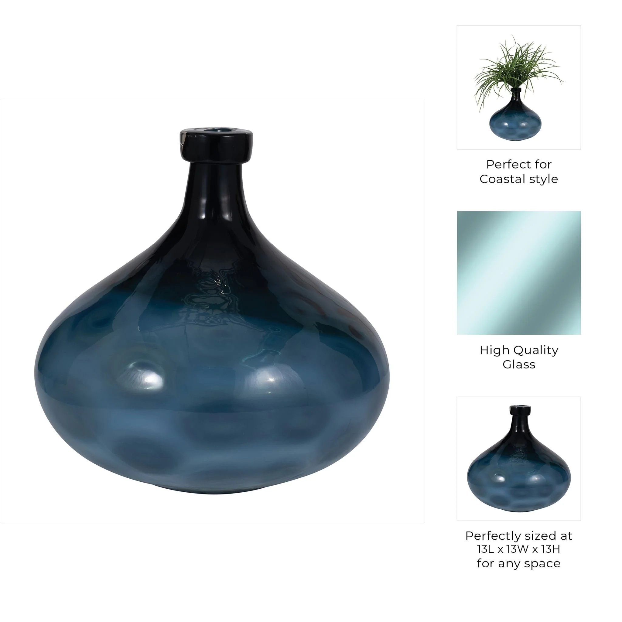 Glass, 13" Dimple Vase Blue - Image 8