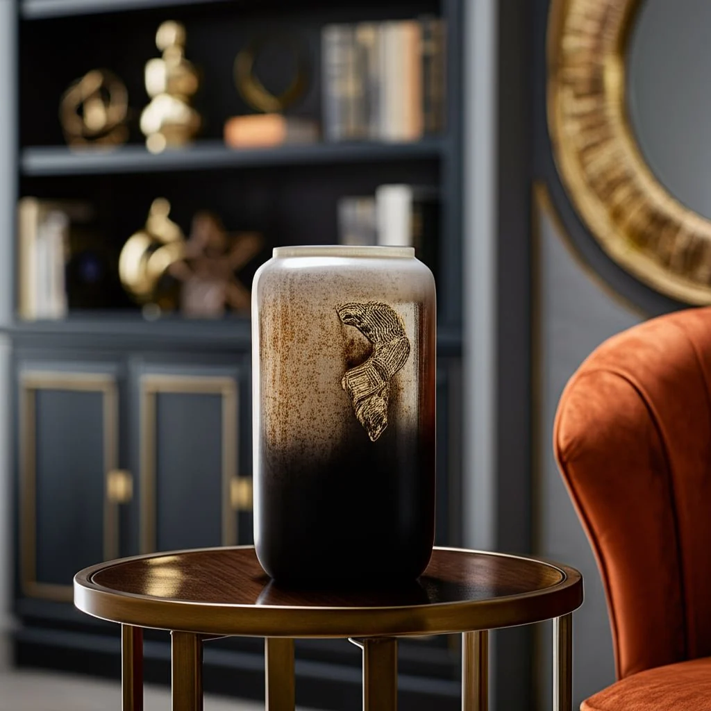 Glass,13",vase W/wing Handle,champagne/blk - Image 13