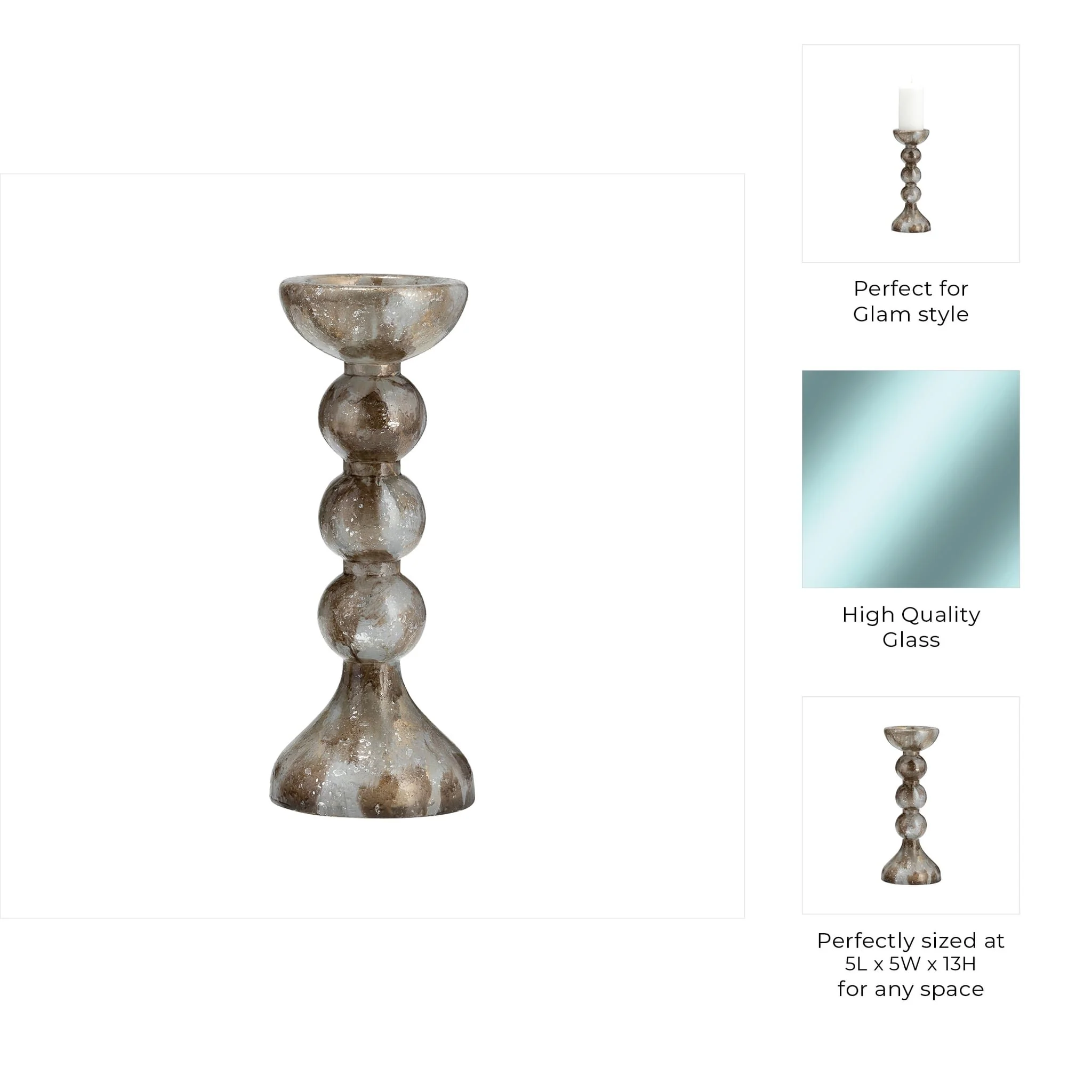 Glass, 13"h, Bubbly Candle Holder, Brown - Image 2