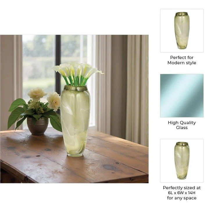 Glass, 14" Vase Green Swirl - Image 10