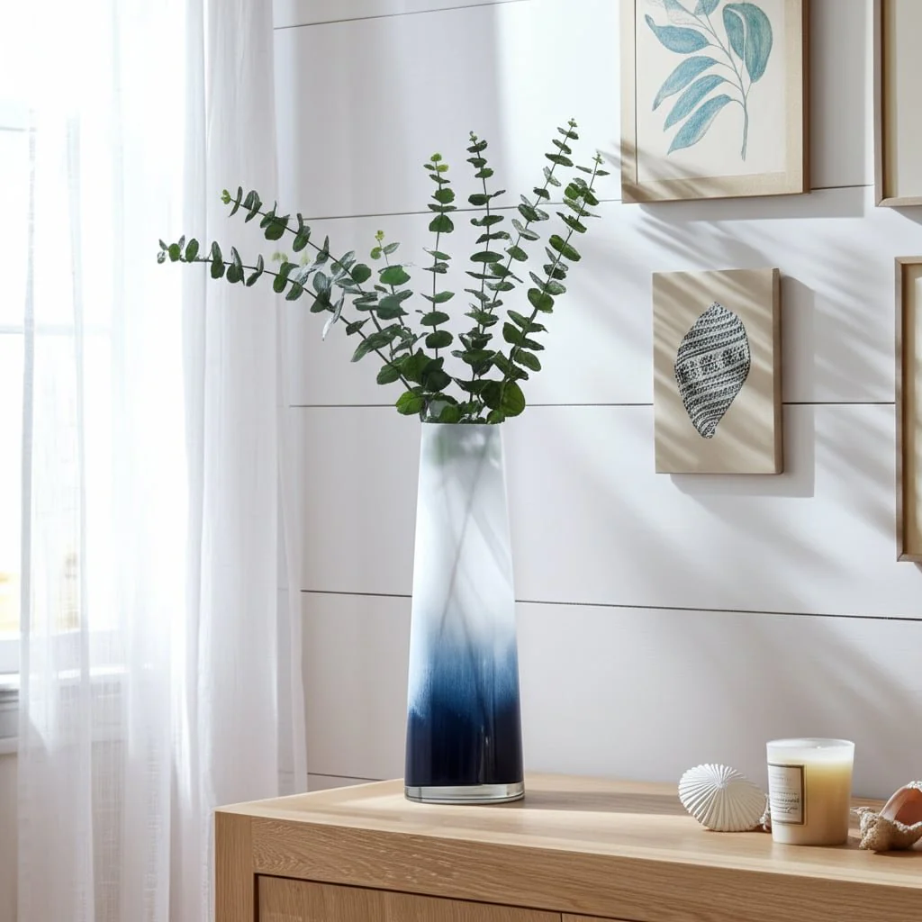 Glass, 15" Blue Waters Vase, Blue/white - Image 11