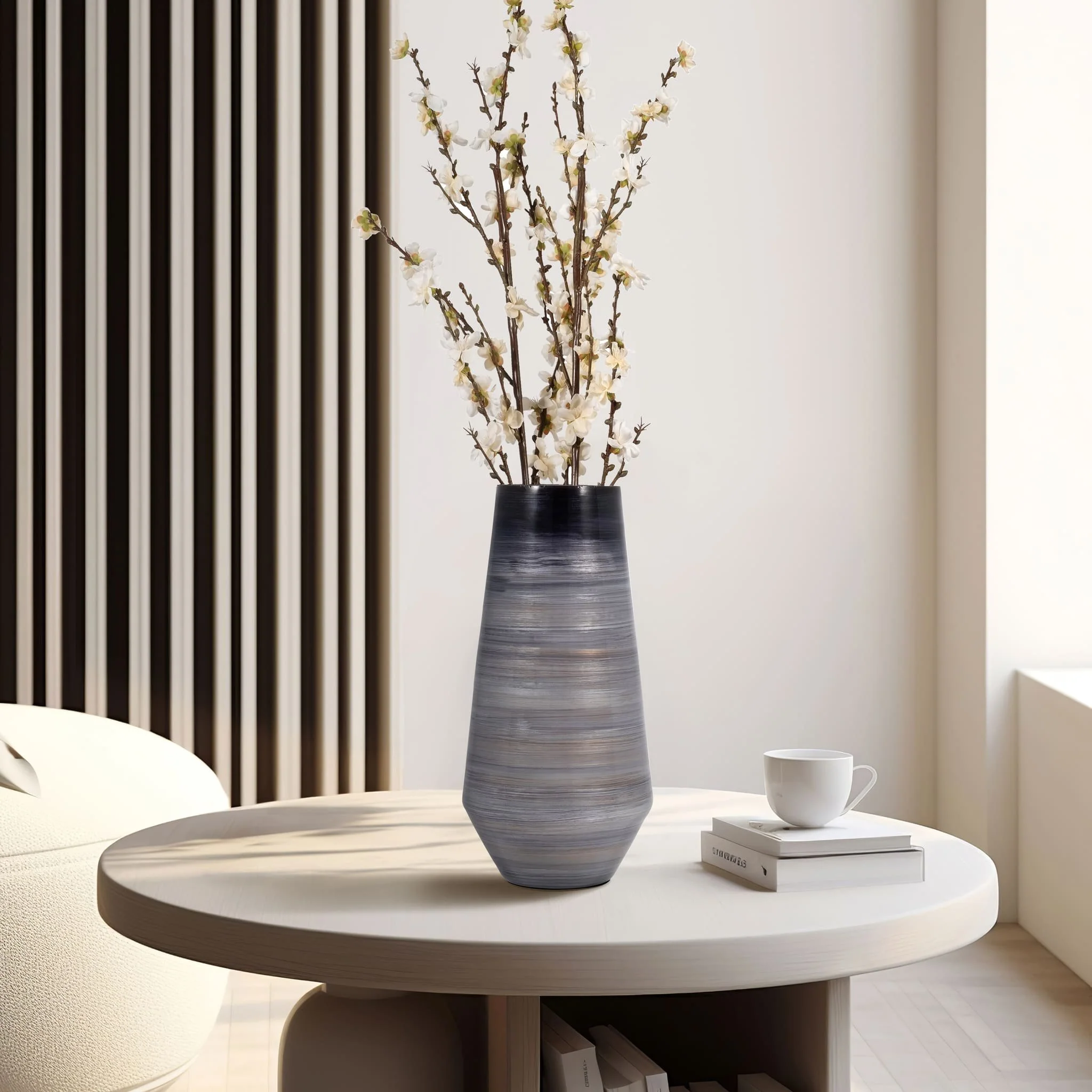 Glass, 15" Enameled Vase, Gray/black - Image 10